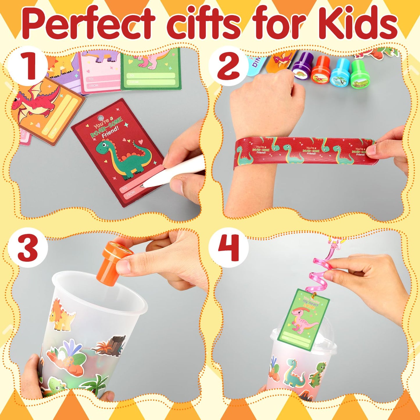 Jenaai 268 Pcs Valentines Day Gifts for Kids: Dinosaur Cups, Straws & More