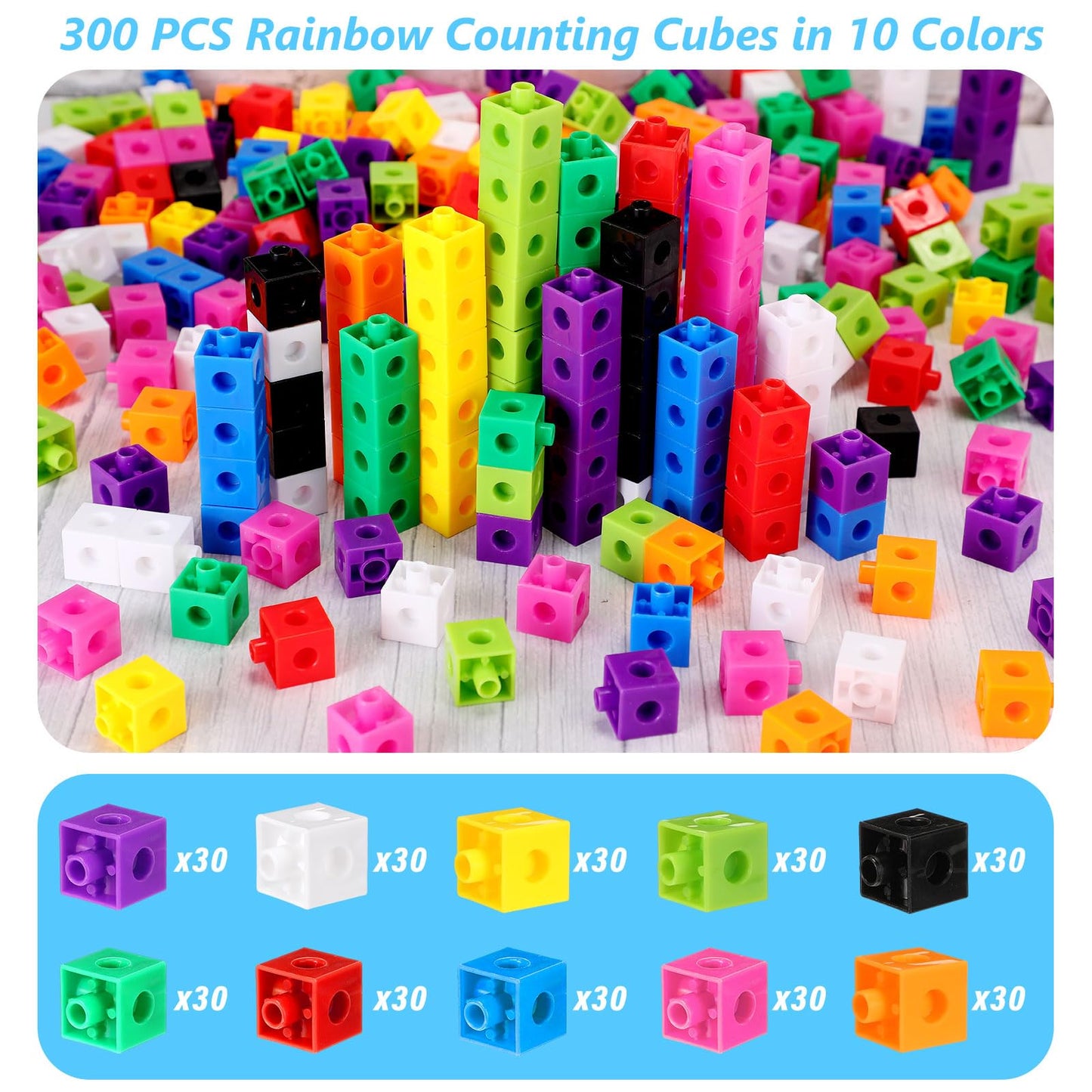 Jenaai 300 Pcs Linking Cubes with Storage Container (Orange) – Colorful Math Manipulatives for Preschool & Kindergarten
