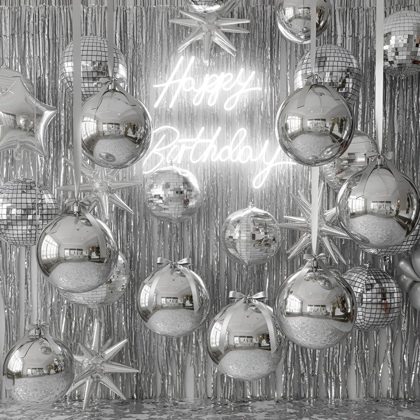 Jenaai 30-Count 22-Inch Silver Round Foil Balloons with Satin Bows – Giant Party Decoration Set
