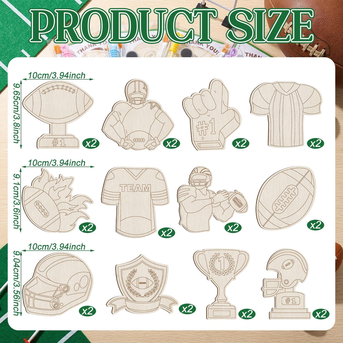 Jenaai 24-Set Wood Football Painting Craft Kit - Soccer Party Favors