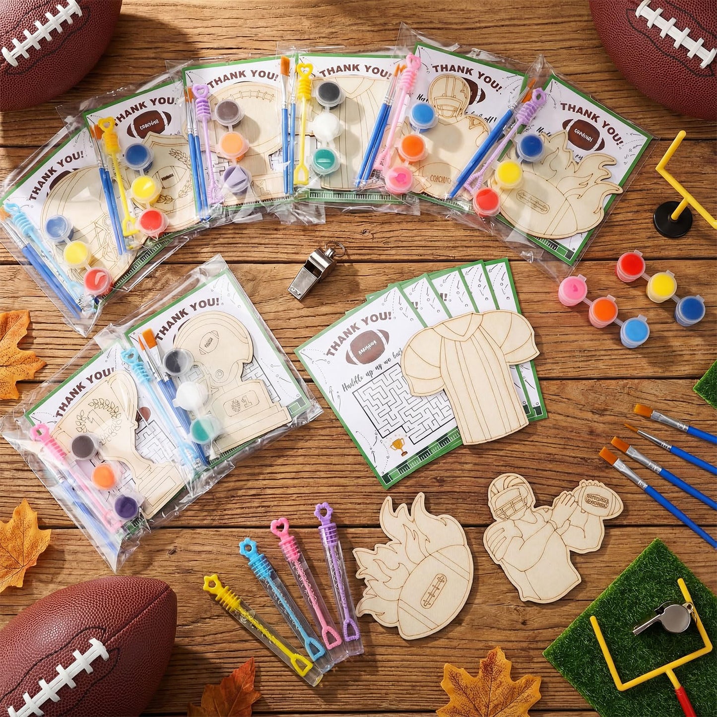 Jenaai 24-Set Wood Football Painting Craft Kit - Soccer Party Favors