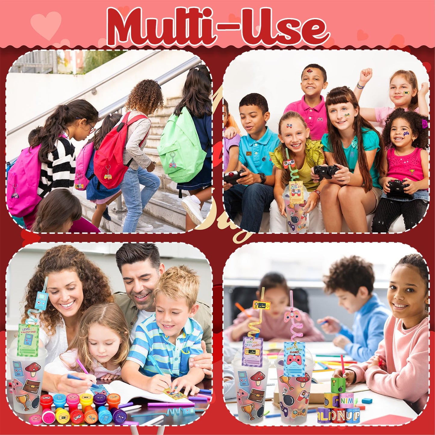 Jenaai 268-Pcs Valentines Day Gifts for Kids – Classroom Favors, Game Cards, Cups & More