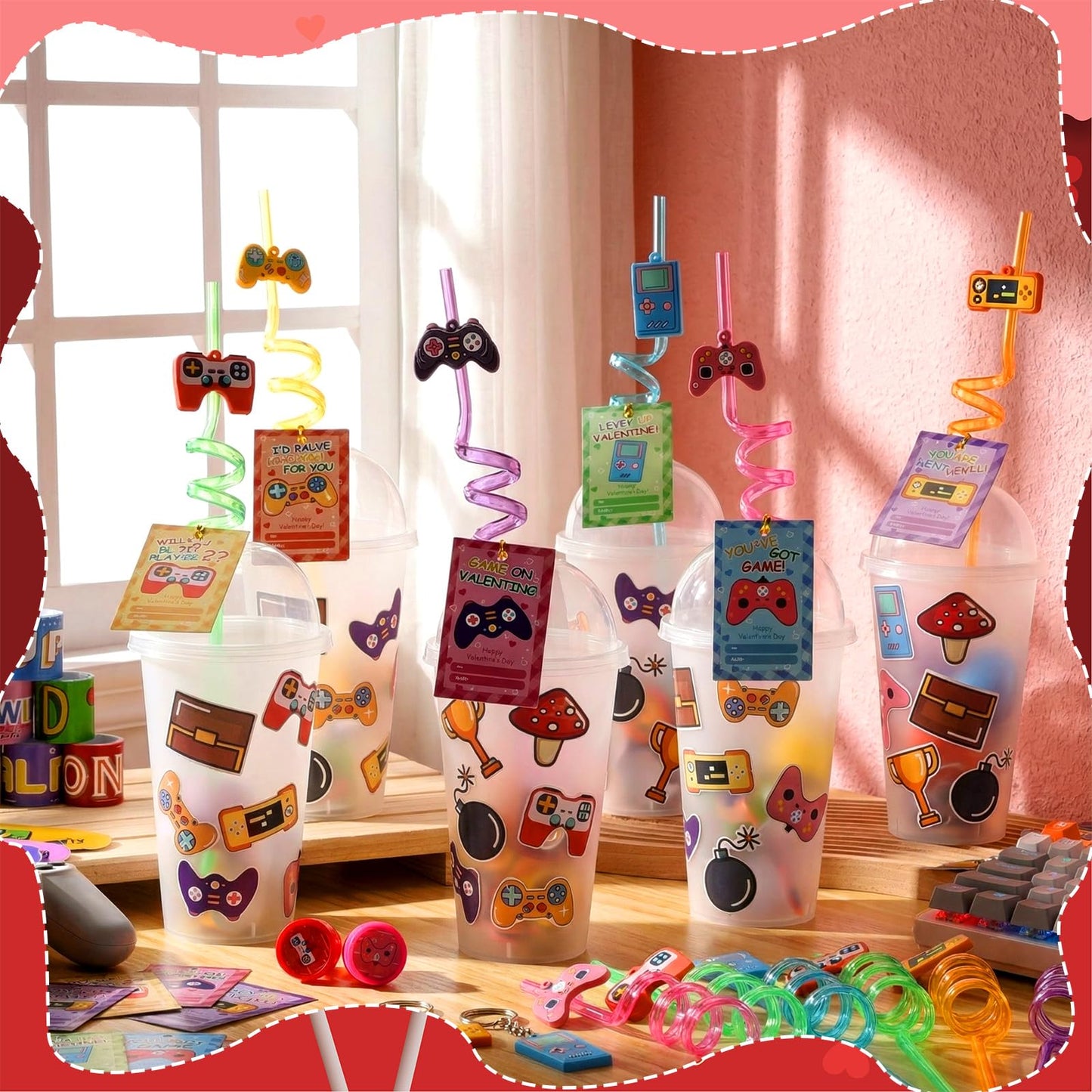 Jenaai 268-Pcs Valentines Day Gifts for Kids – Classroom Favors, Game Cards, Cups & More