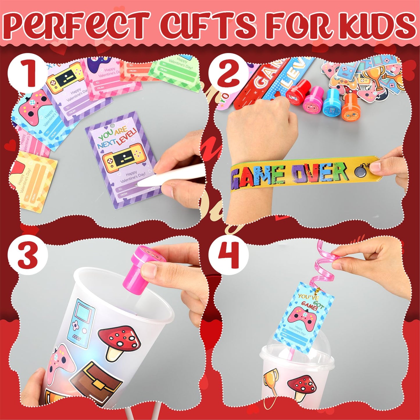 Jenaai 268-Pcs Valentines Day Gifts for Kids – Classroom Favors, Game Cards, Cups & More