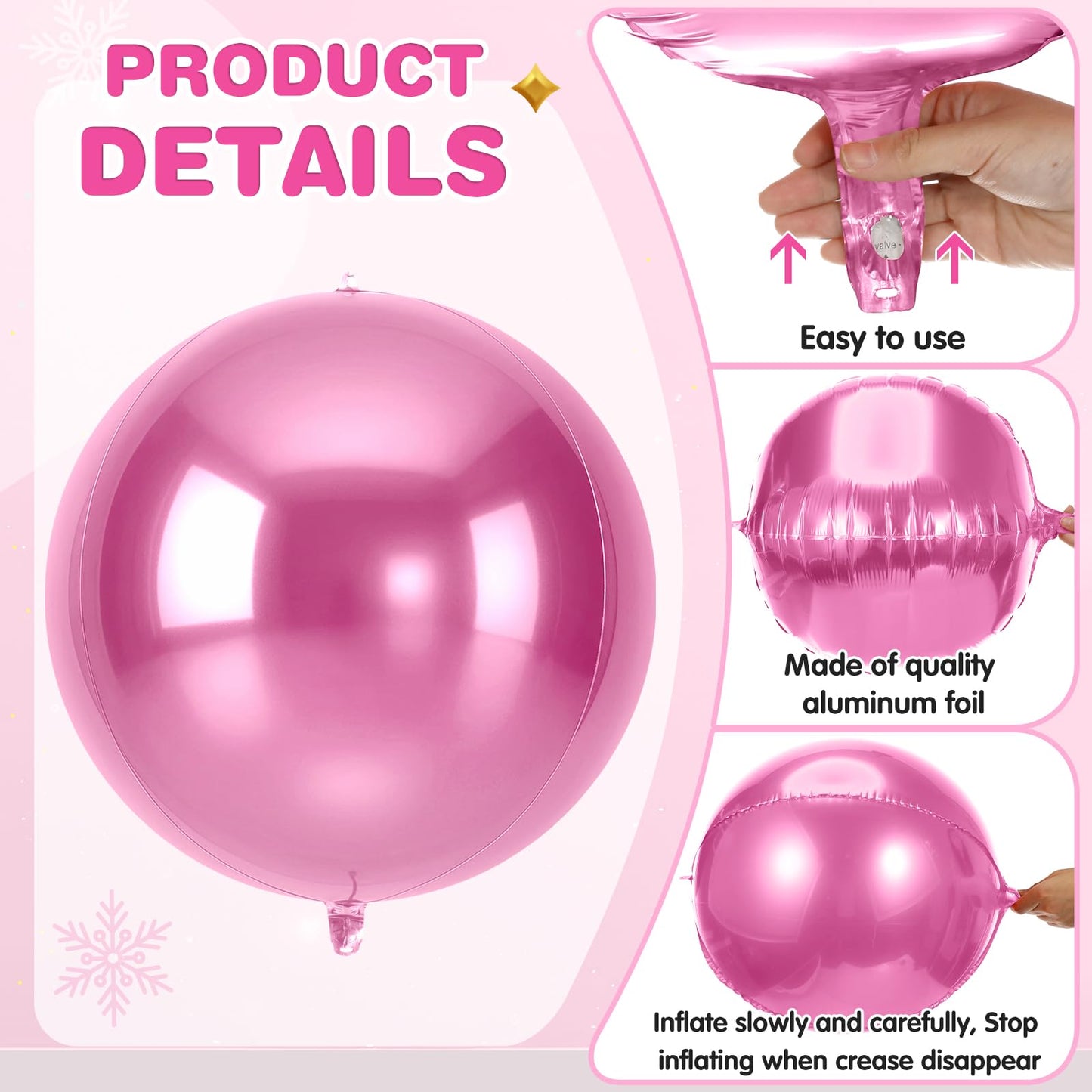 Jenaai 30-Pack 22" Pink 4D Foil Balloons with Satin Bows – Giant Round Party Balloons