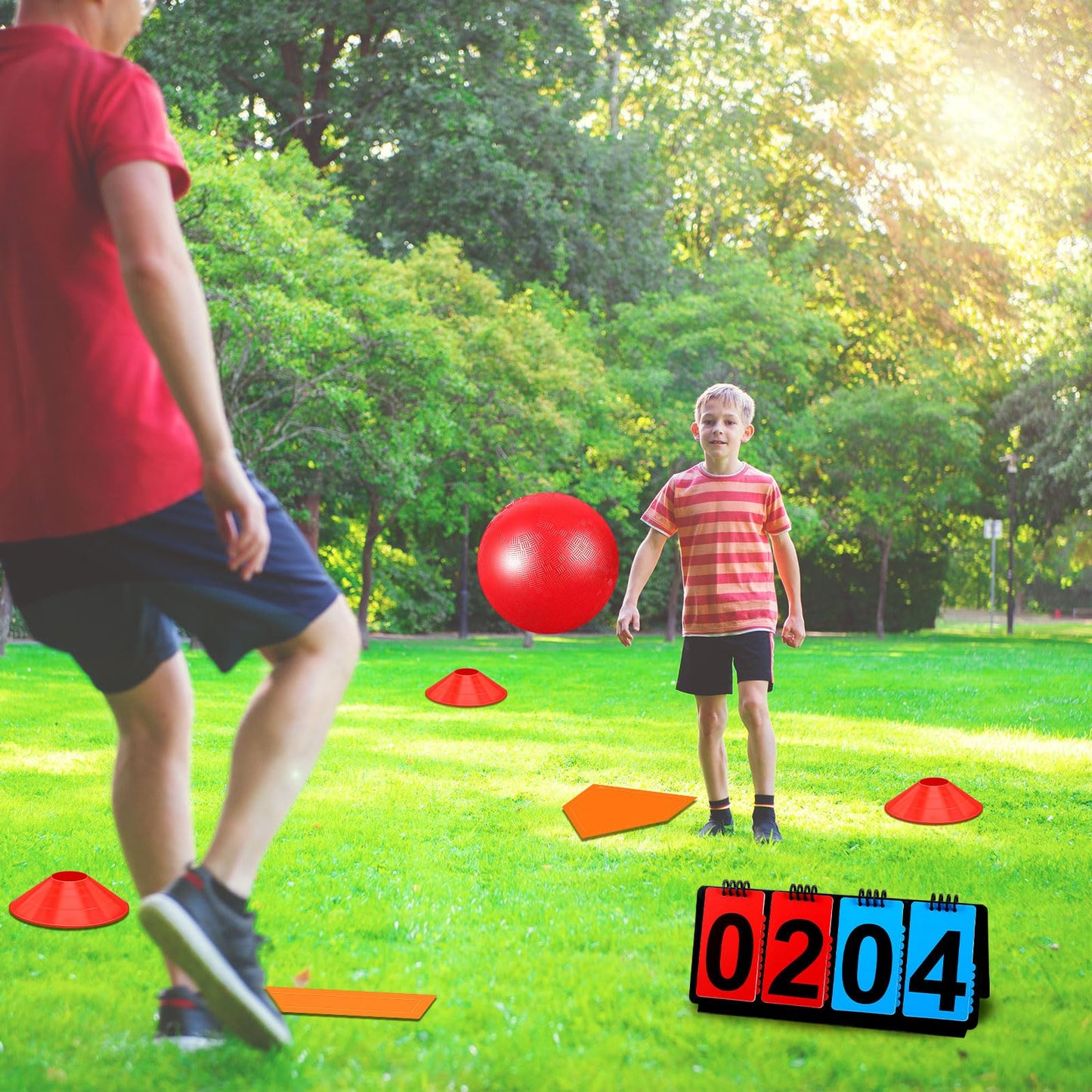 Jenaai 18 Pcs Sports Kickball Set – 10-Inch Ball, Rubber Bases, Pump, Scoreboard, Cones for Backyard & Park Play