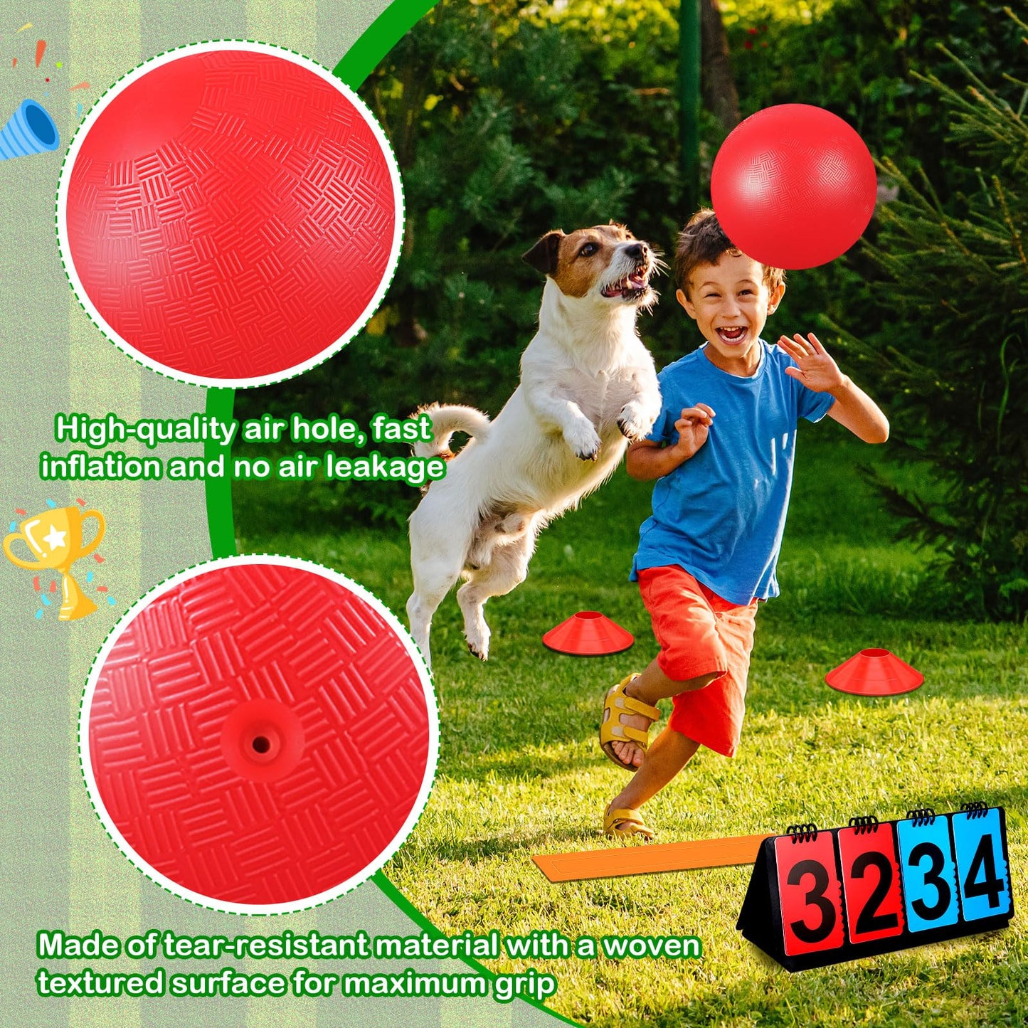 Jenaai 18 Pcs Sports Kickball Set – 10-Inch Ball, Rubber Bases, Pump, Scoreboard, Cones for Backyard & Park Play