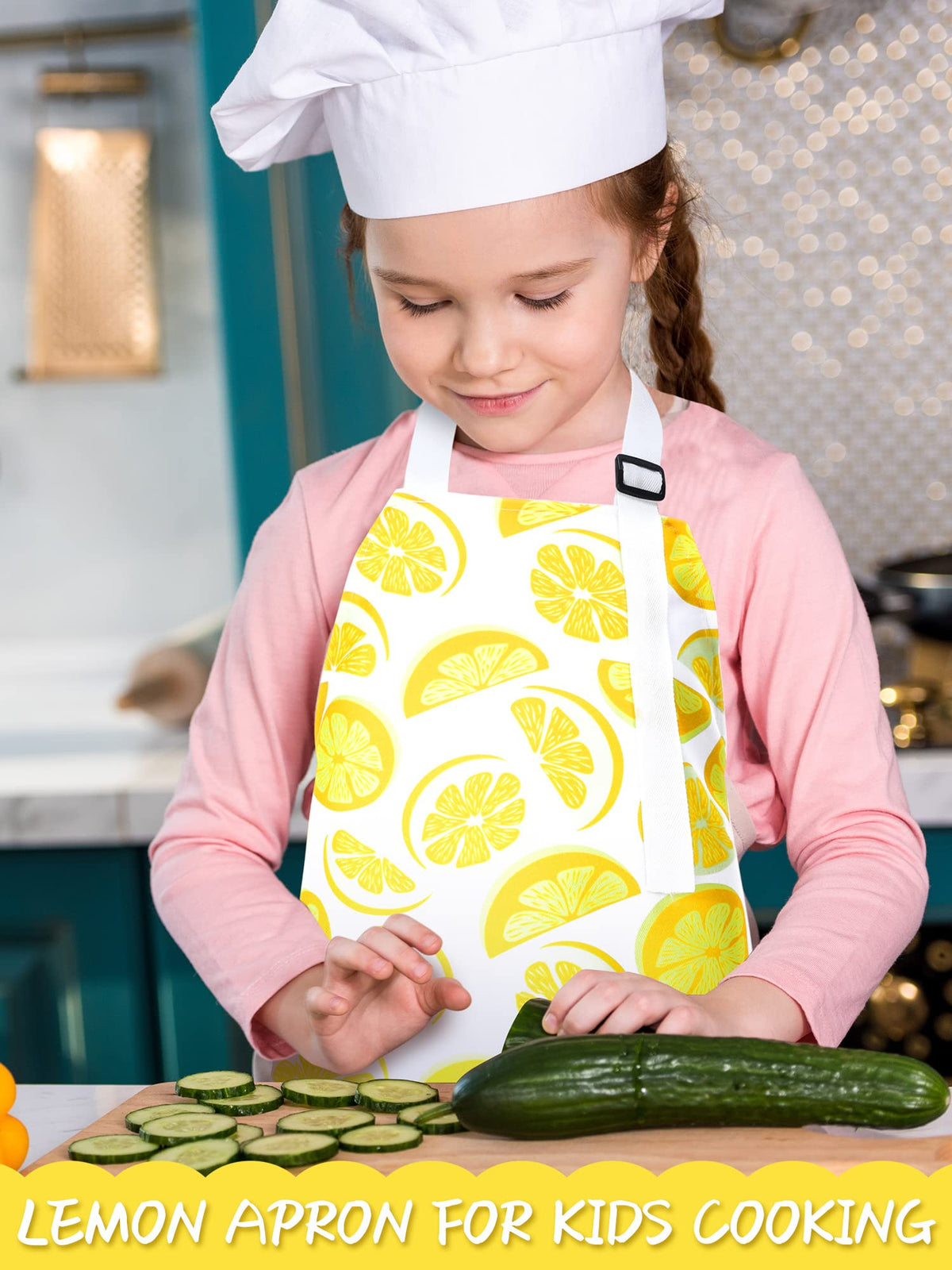 Jenaai 3-Piece Lemon Kids Apron Set with Pockets – Adjustable Straps for Ages 6-12 | Lemonade Stand & Cooking