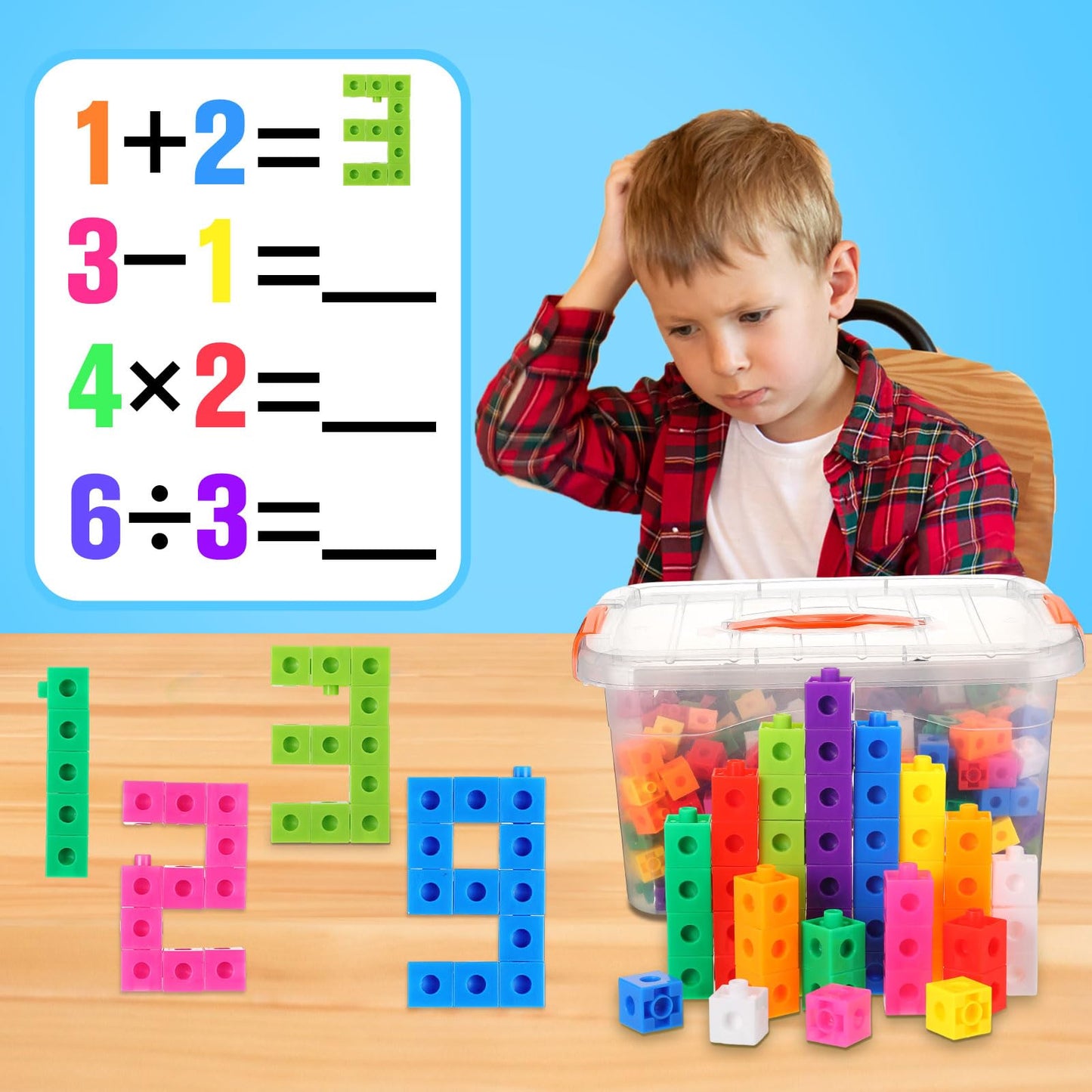 Jenaai 300 Pcs Linking Cubes with Storage Container (Orange) – Colorful Math Manipulatives for Preschool & Kindergarten