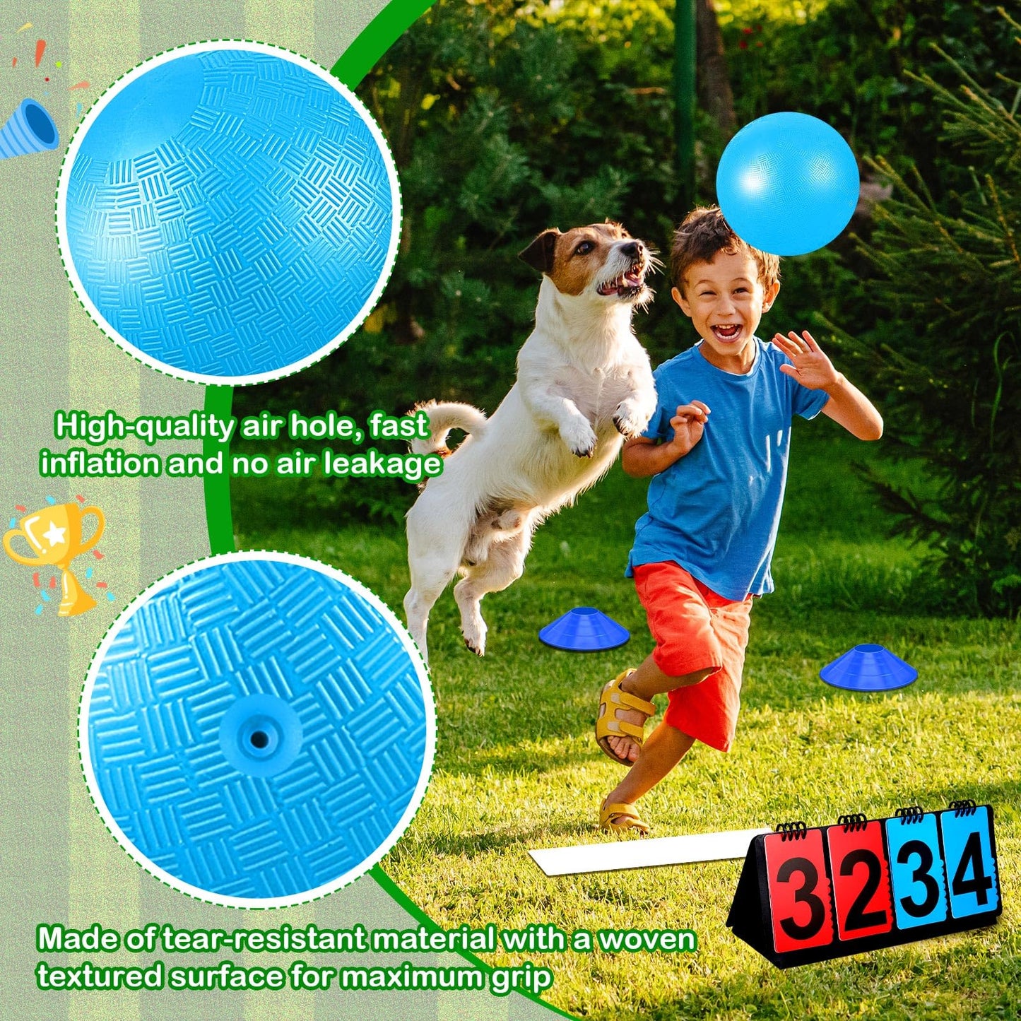 Jenaai 18-Piece Kickball Set | 10-Inch Playground Ball, Bases, Pump, Scoreboard & Cones