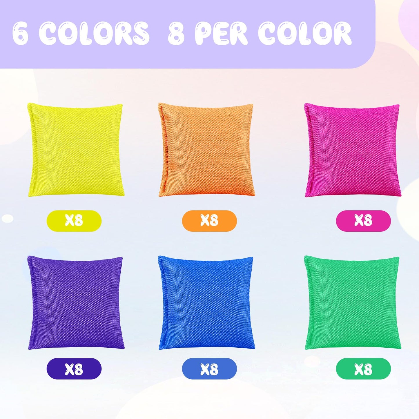 Jenaai 48 Pcs Nylon Bean Bags – Colorful 2.6-Inch Tossing Bags (Bright Color)