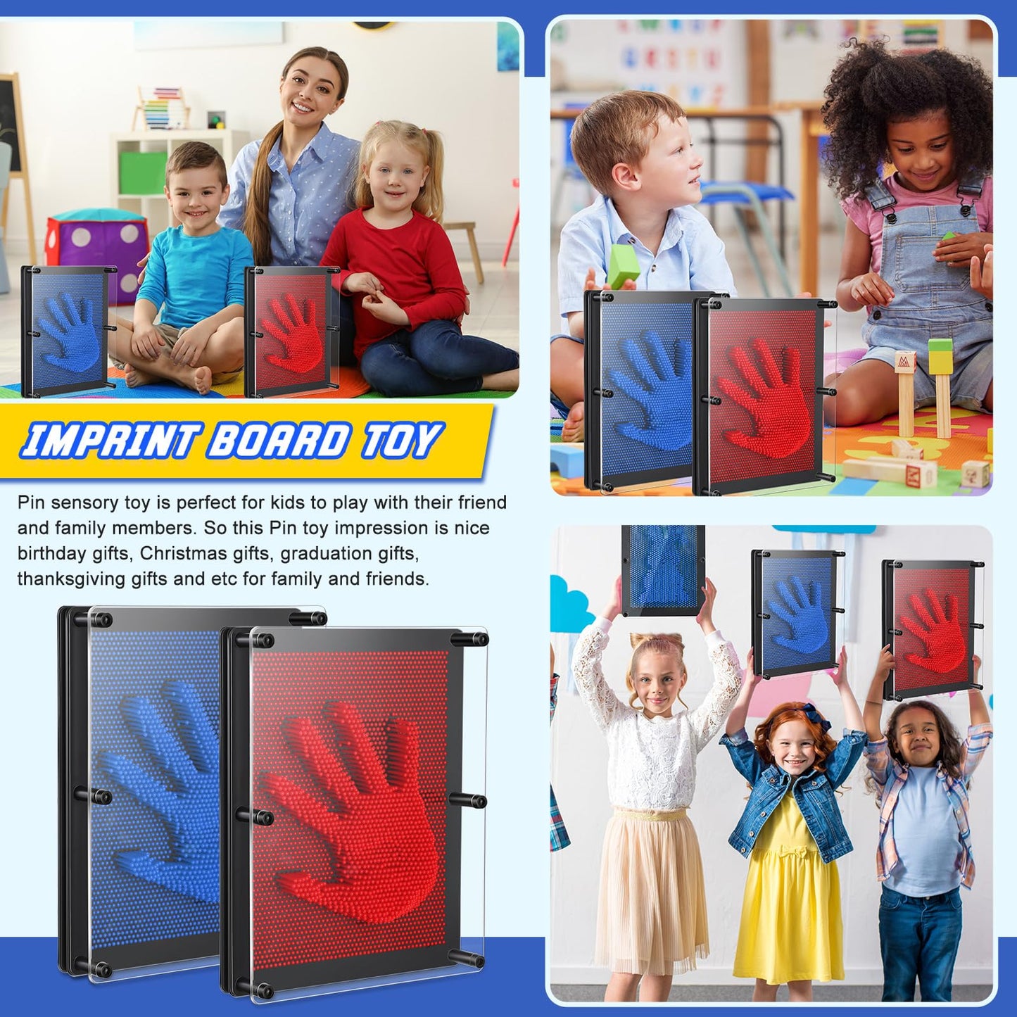 Jenaai 2 Pack Extra Large 3D Pin Art Board Toy 10x8 in – Sensory Fidget & Desk Decor (Red & Blue)