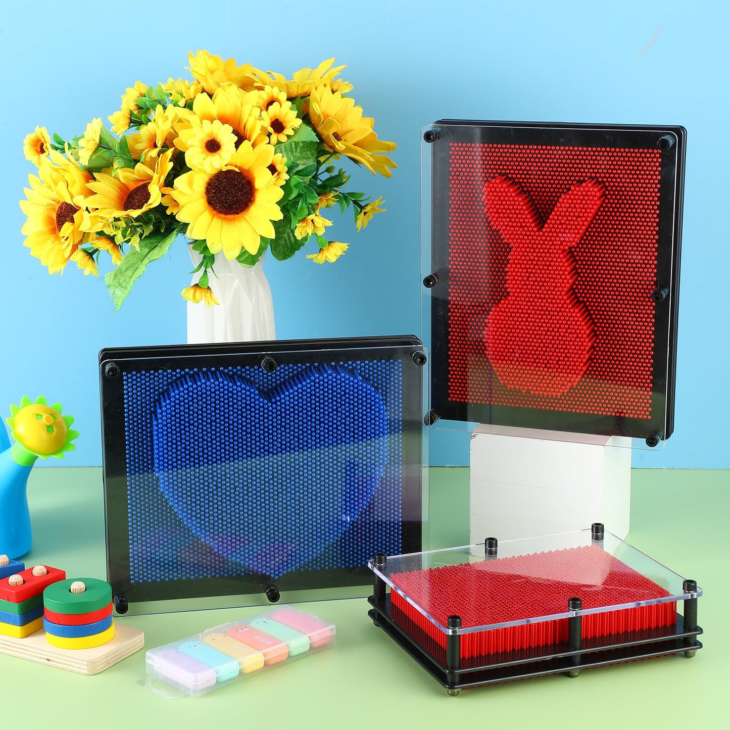 Jenaai 2 Pack Extra Large 3D Pin Art Board Toy 10x8 in – Sensory Fidget & Desk Decor (Red & Blue)