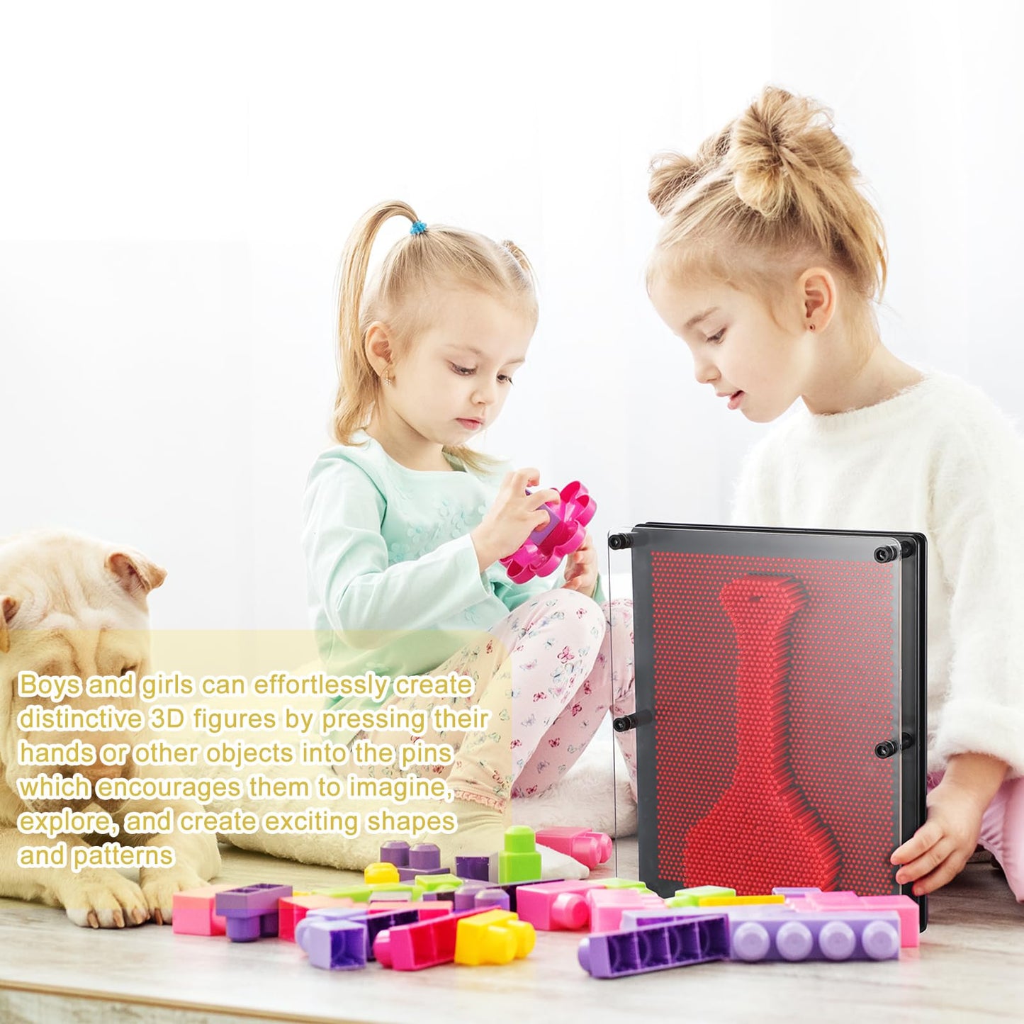 Jenaai 2 Pack Extra Large 3D Pin Art Board Toy 10x8 in – Sensory Fidget & Desk Decor (Red & Blue)