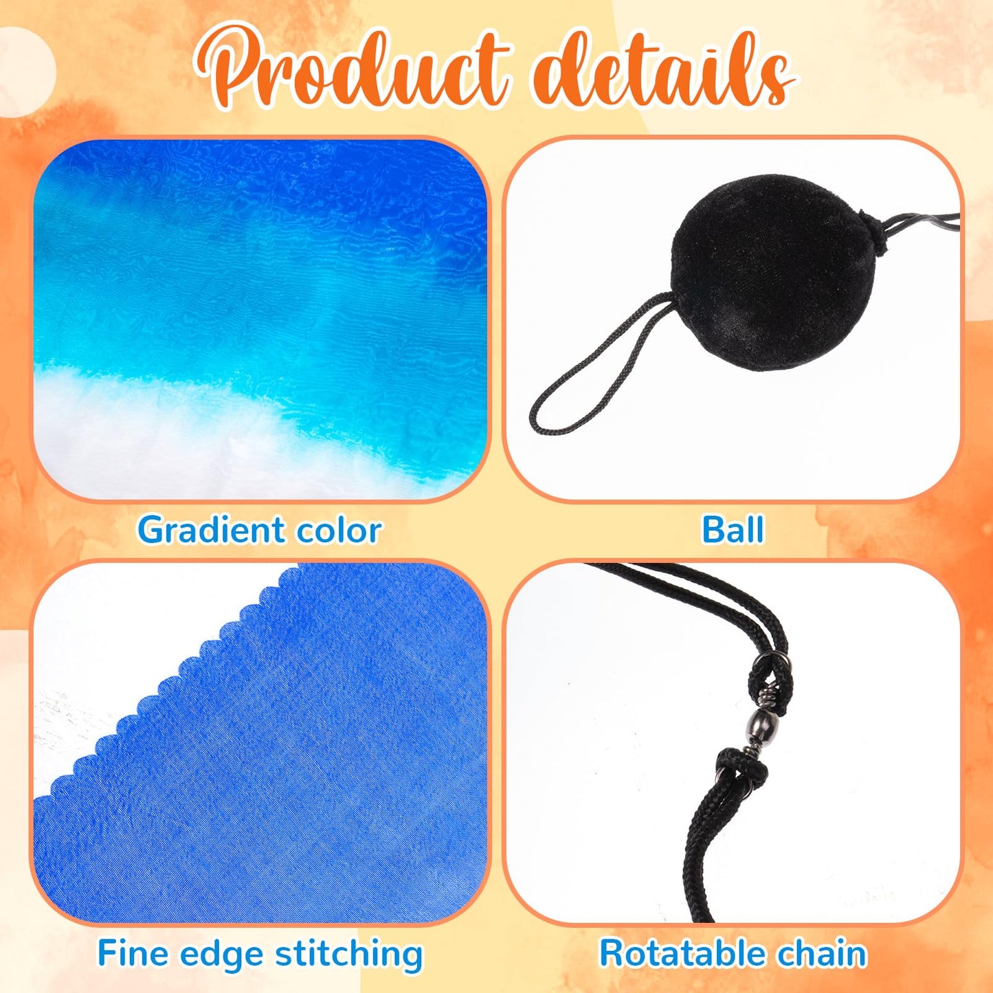 Jenaai Silk Veil Poi Streamers – 4 Sets Belly Dance Props, 78.74 x 31.5 in