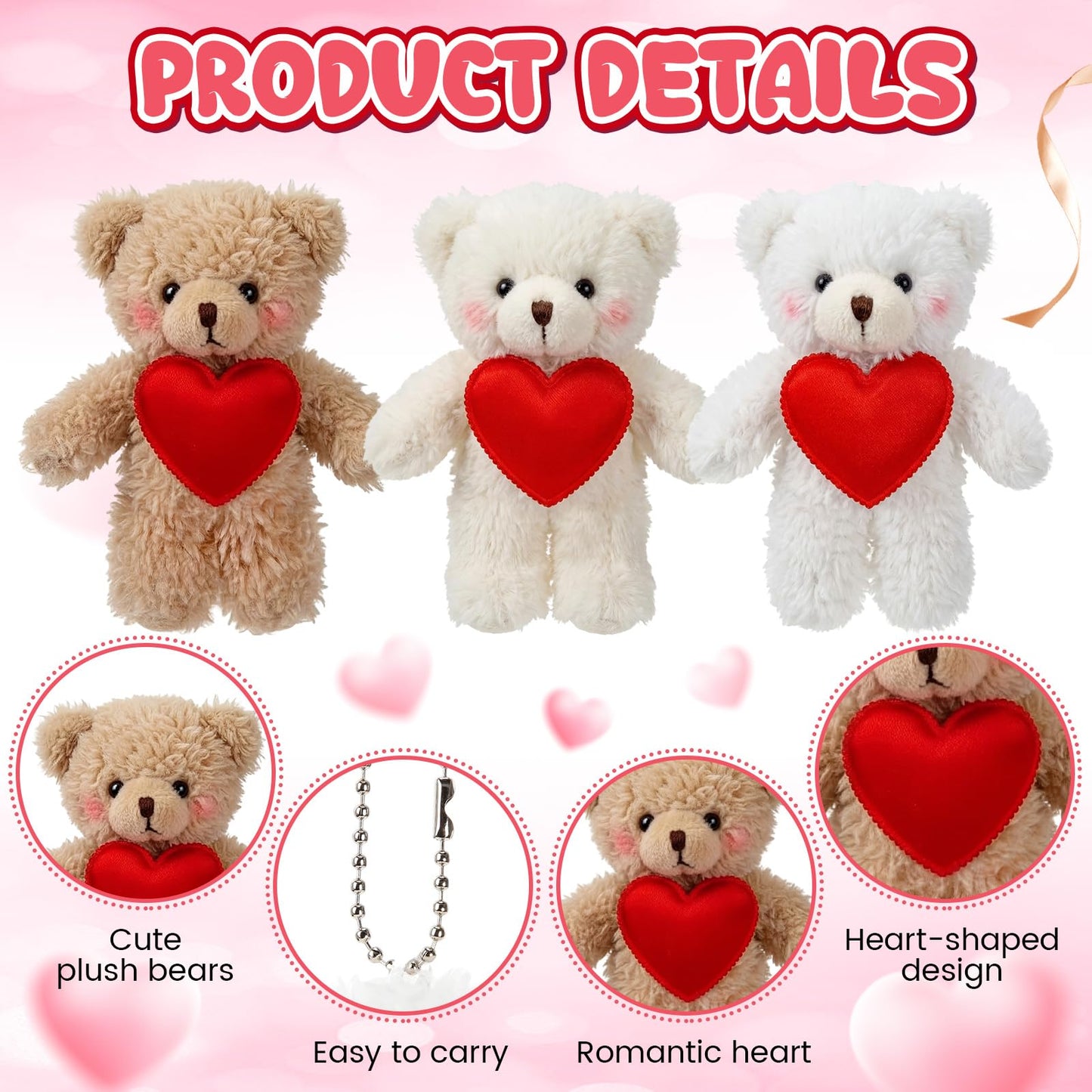 Jenaai 24 Pcs Valentine's Day Mini Teddy Bears Bulk - 5.1in Soft Plush Toys for Gifts & Party Favors
