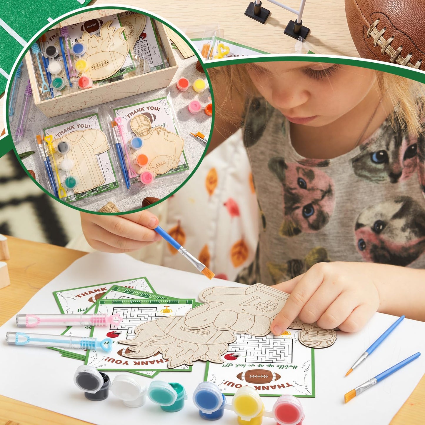 Jenaai 24-Set Wood Football Painting Craft Kit - Soccer Party Favors
