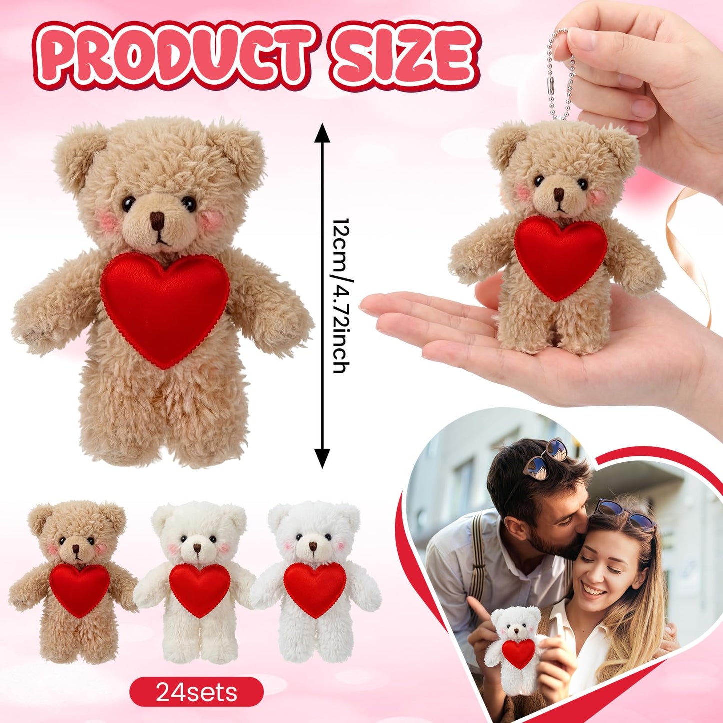 Jenaai 24 Pcs Valentine's Day Mini Teddy Bears Bulk - 5.1in Soft Plush Toys for Gifts & Party Favors