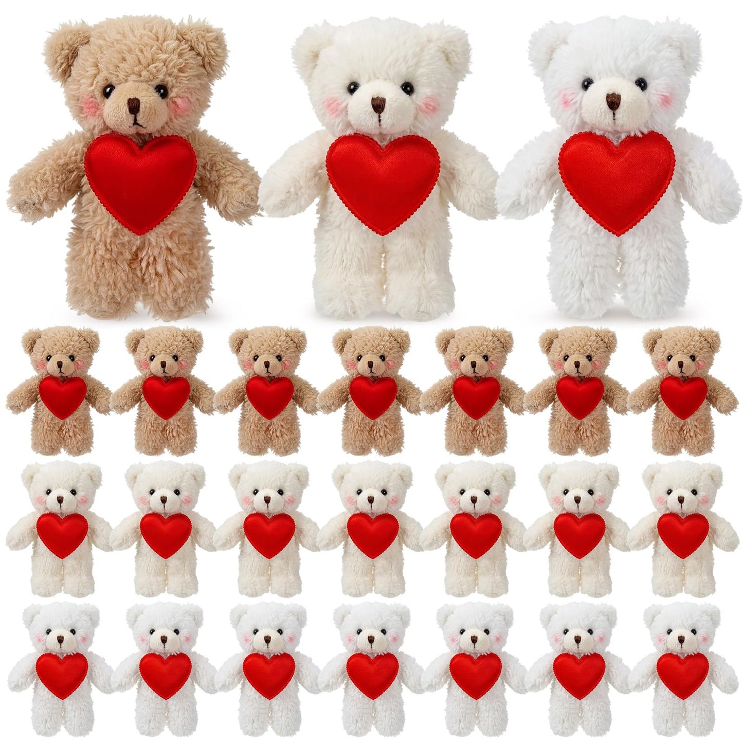 Jenaai 24 Pcs Valentine's Day Mini Teddy Bears Bulk - 5.1in Soft Plush Toys for Gifts & Party Favors
