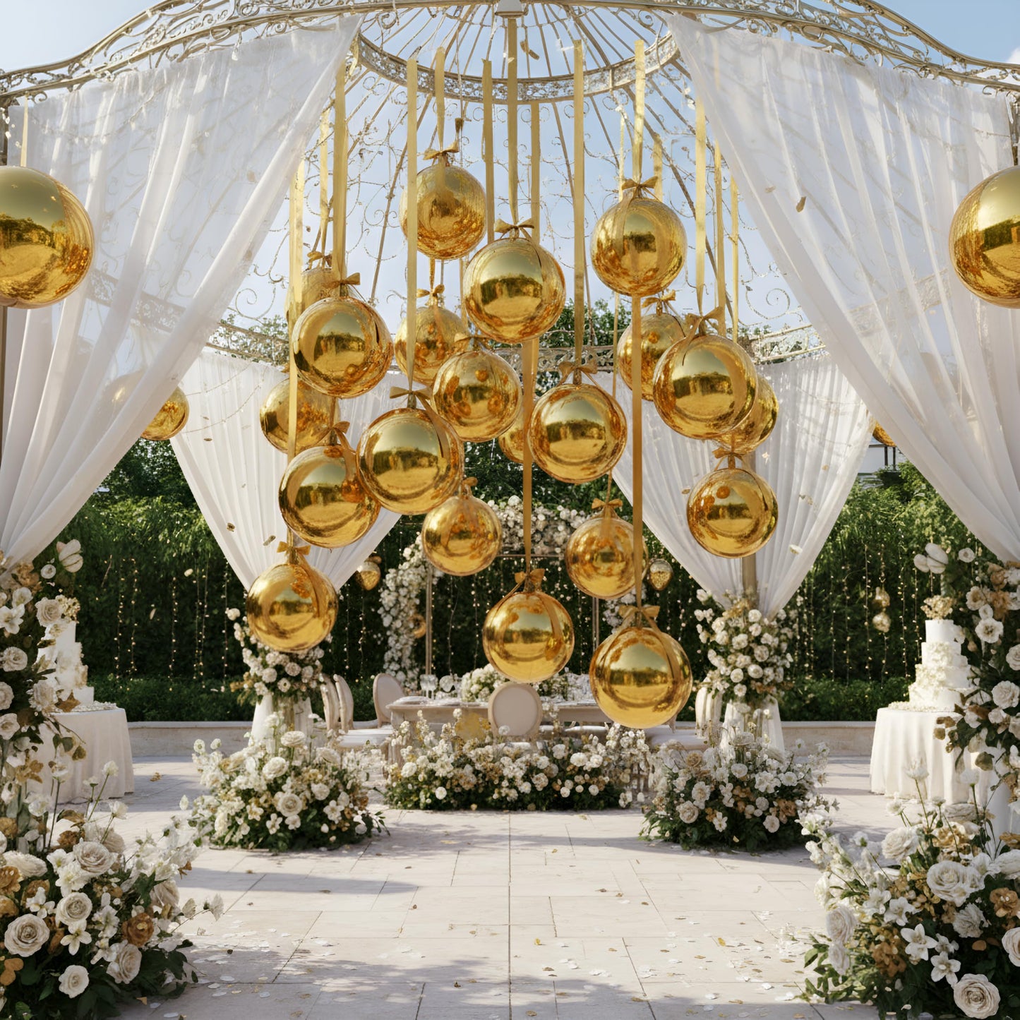 Jenaai 30-Set 22-Inch Gold 4D Round Foil Balloons with Satin Bows – Giant Ceiling Decor for Holidays & Celebrations