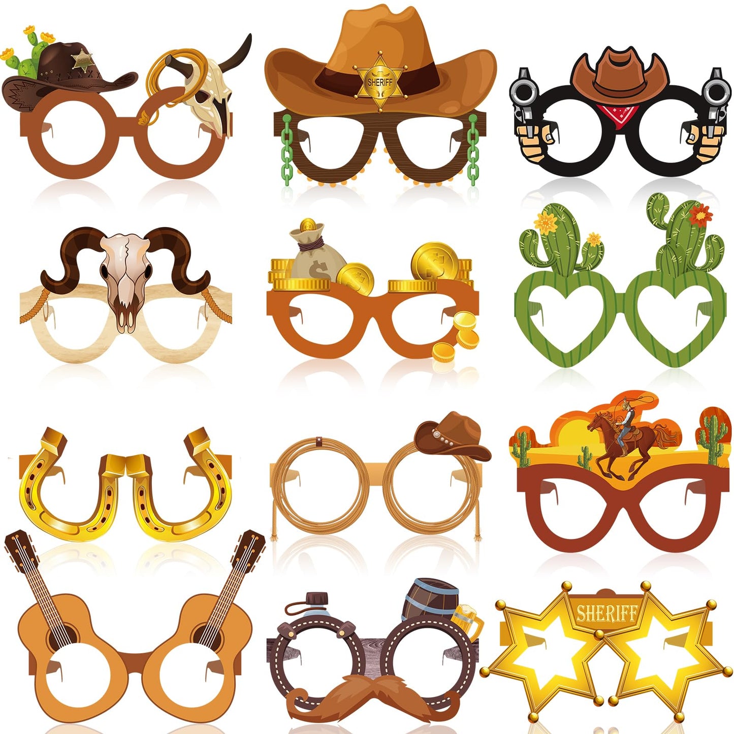 Jenaai 36 Pcs Western Party Favors Glasses — Cowboy Photo Booth Props for Adults