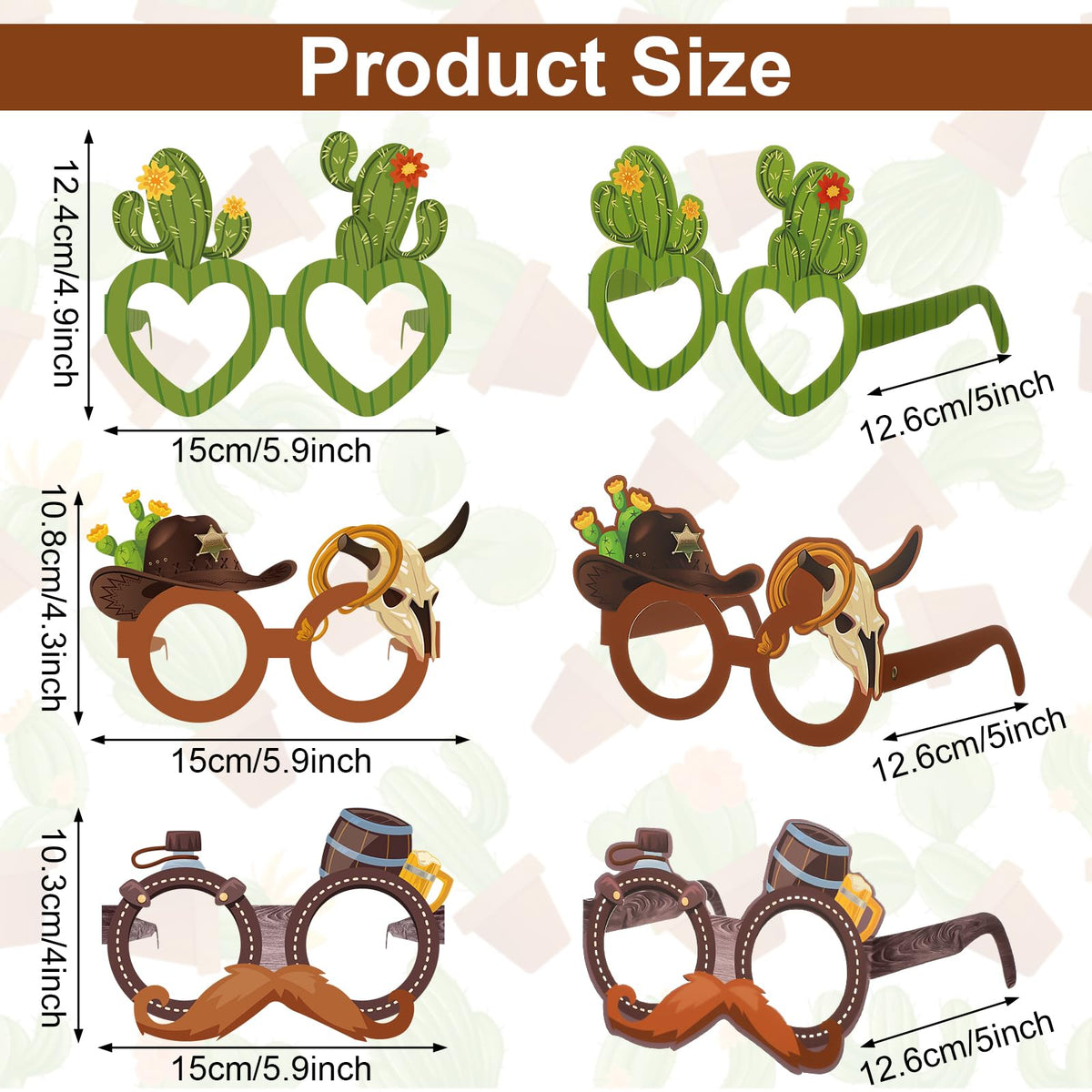 Jenaai 36 Pcs Western Party Favors Glasses — Cowboy Photo Booth Props for Adults