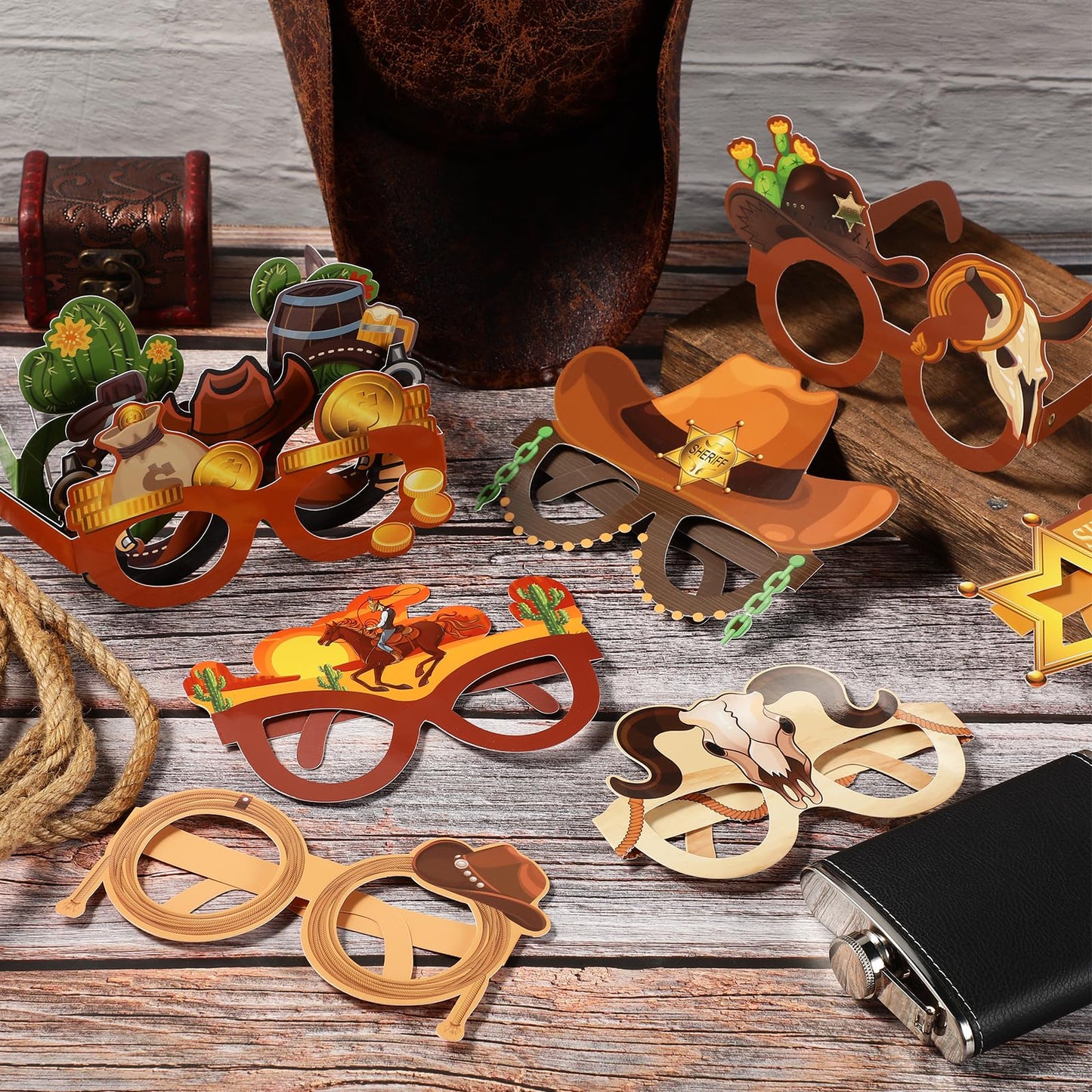 Jenaai 36 Pcs Western Party Favors Glasses — Cowboy Photo Booth Props for Adults