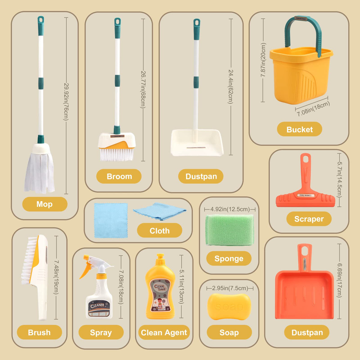 Jenilily Detachable Cleaning Toy Set for Kids — 12-Piece STEM Pretend Play Kit