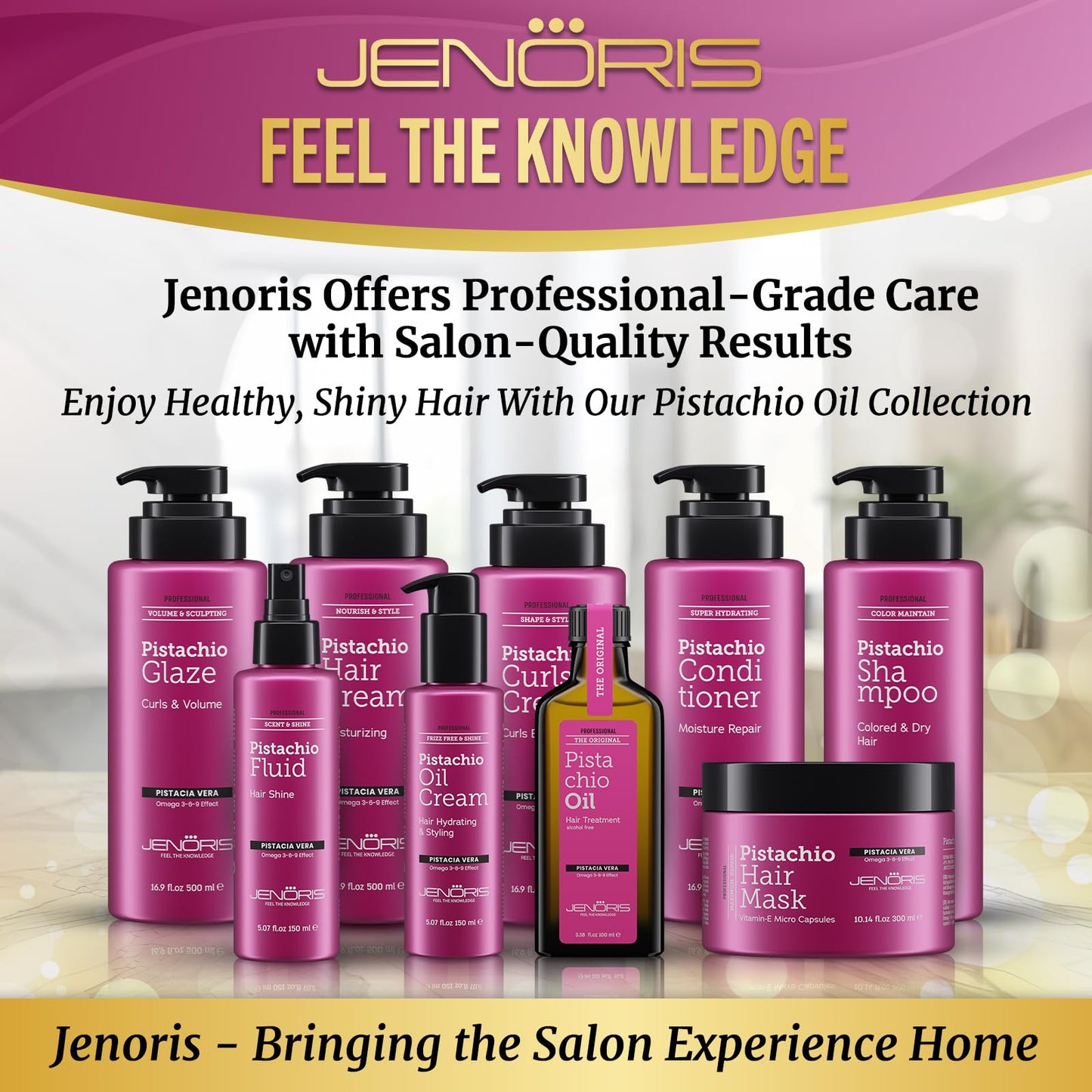 Jenoris Professional Curls Cream – Pistachio Oil Hydration for Defined, Frizz-Free Curls (16.9 fl oz)