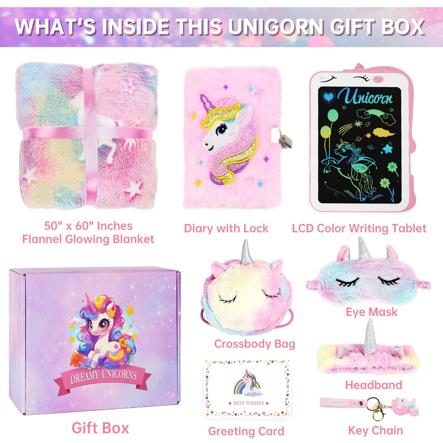 Jenria 9-Piece Unicorn Gift Set for Girls – Birthday & Gift Ideas for Ages 3-12