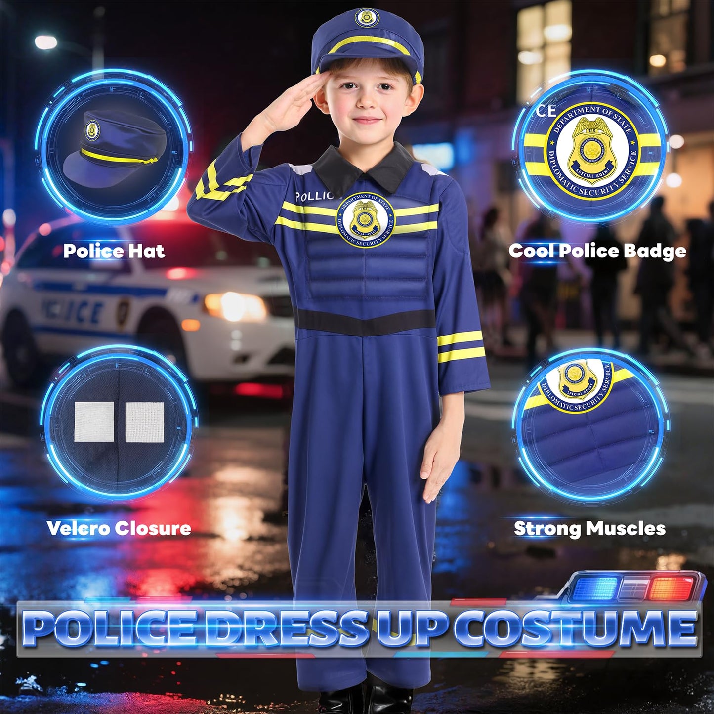 Jeowoqao 4-in-1 Kids Costume Set: Police & Fireman Muscle Chest (3–6)