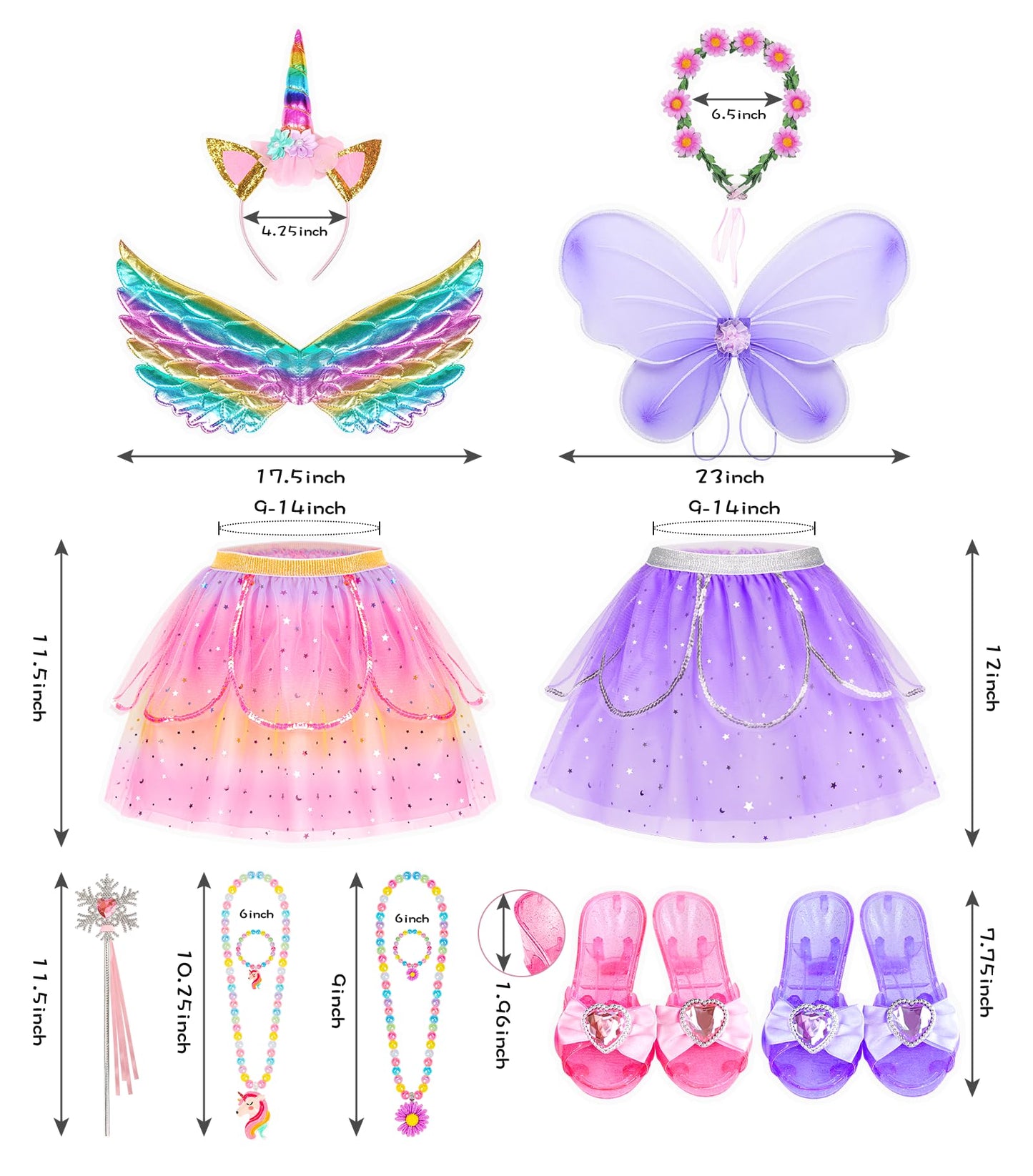 Jeowoqao Kids Princess Dress Up Set - 6-Piece Pretend Play Costume for Girls Aged 3-6