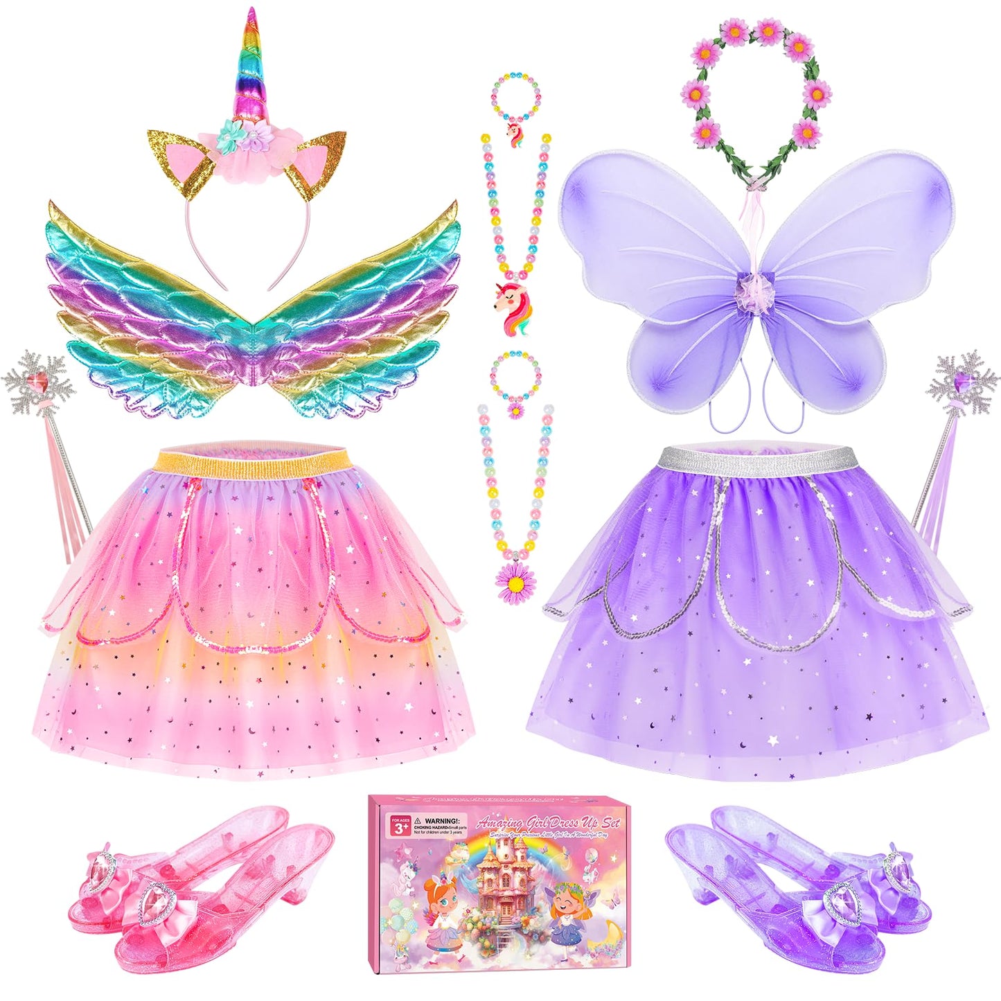 Jeowoqao Kids Princess Dress Up Set - 6-Piece Pretend Play Costume for Girls Aged 3-6
