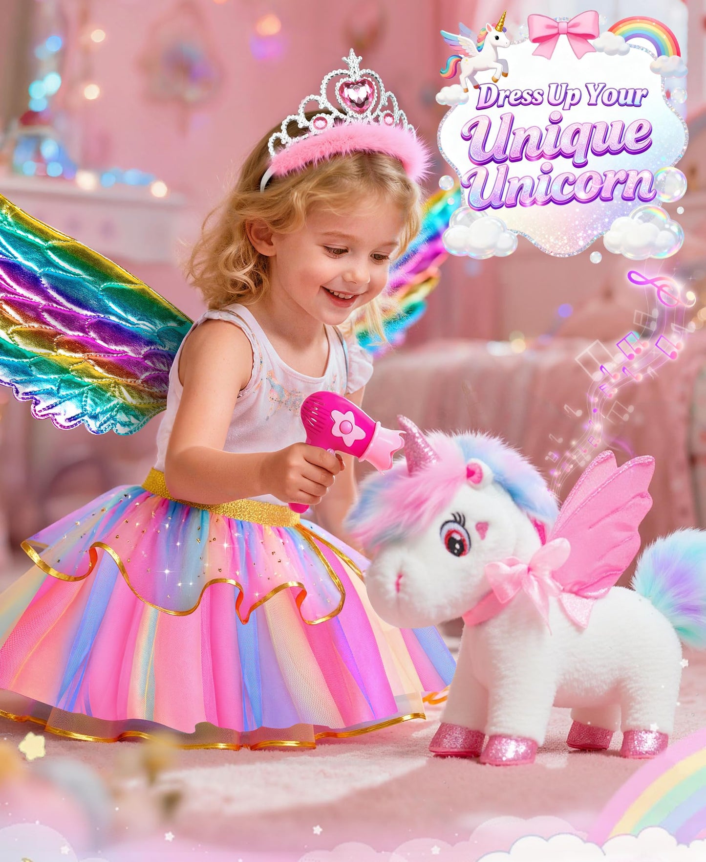Jeowoqao Unicorn Toys for Girls 4-6 — Interactive Walking, Singing Plush with Painting Kit