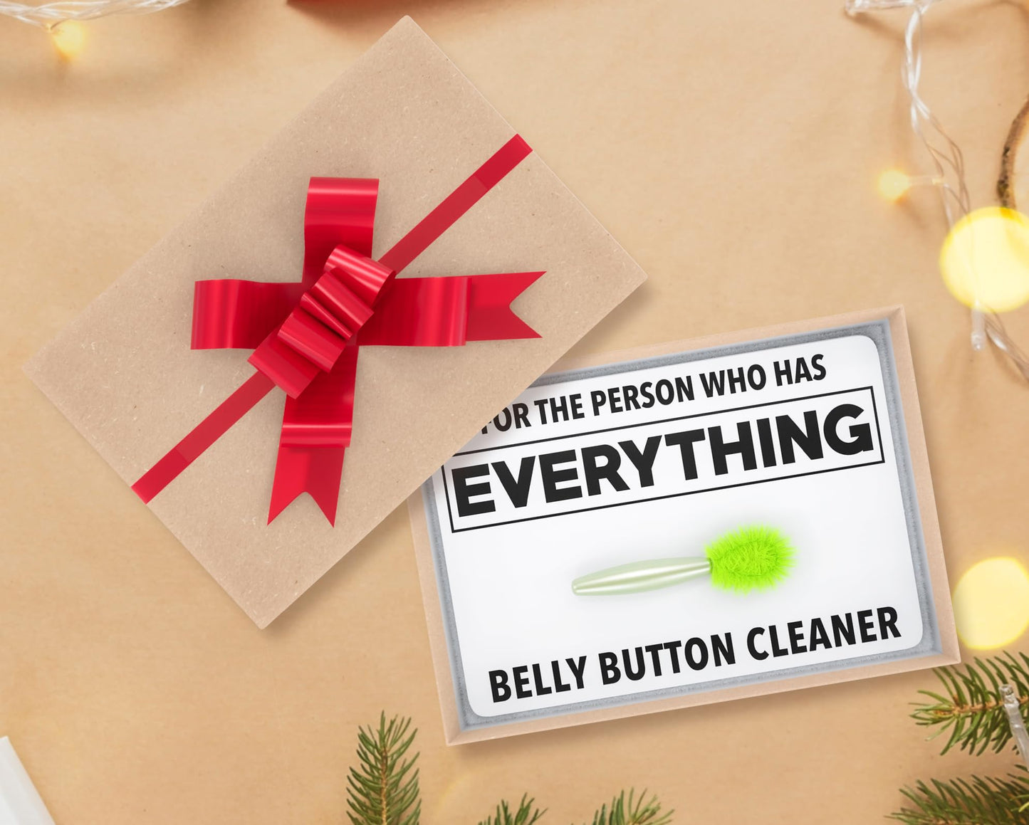 Jergrim Belly Button Lint Brush — Funny Gag Gift for Adults (Green/Kraft)