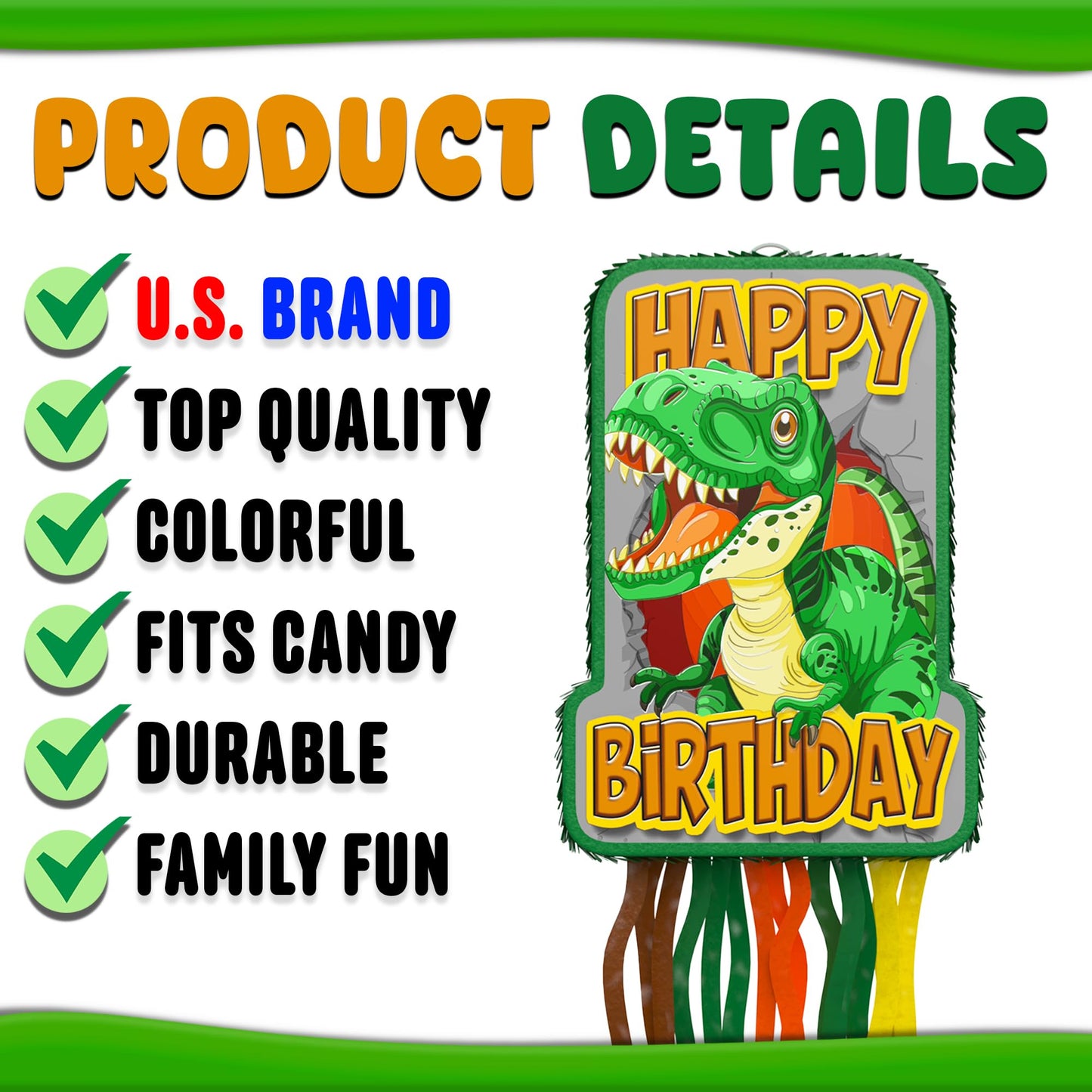 Jergrim Dinosaur Birthday Pinata – 4-Piece T-Rex Party Set for Dino Celebrations