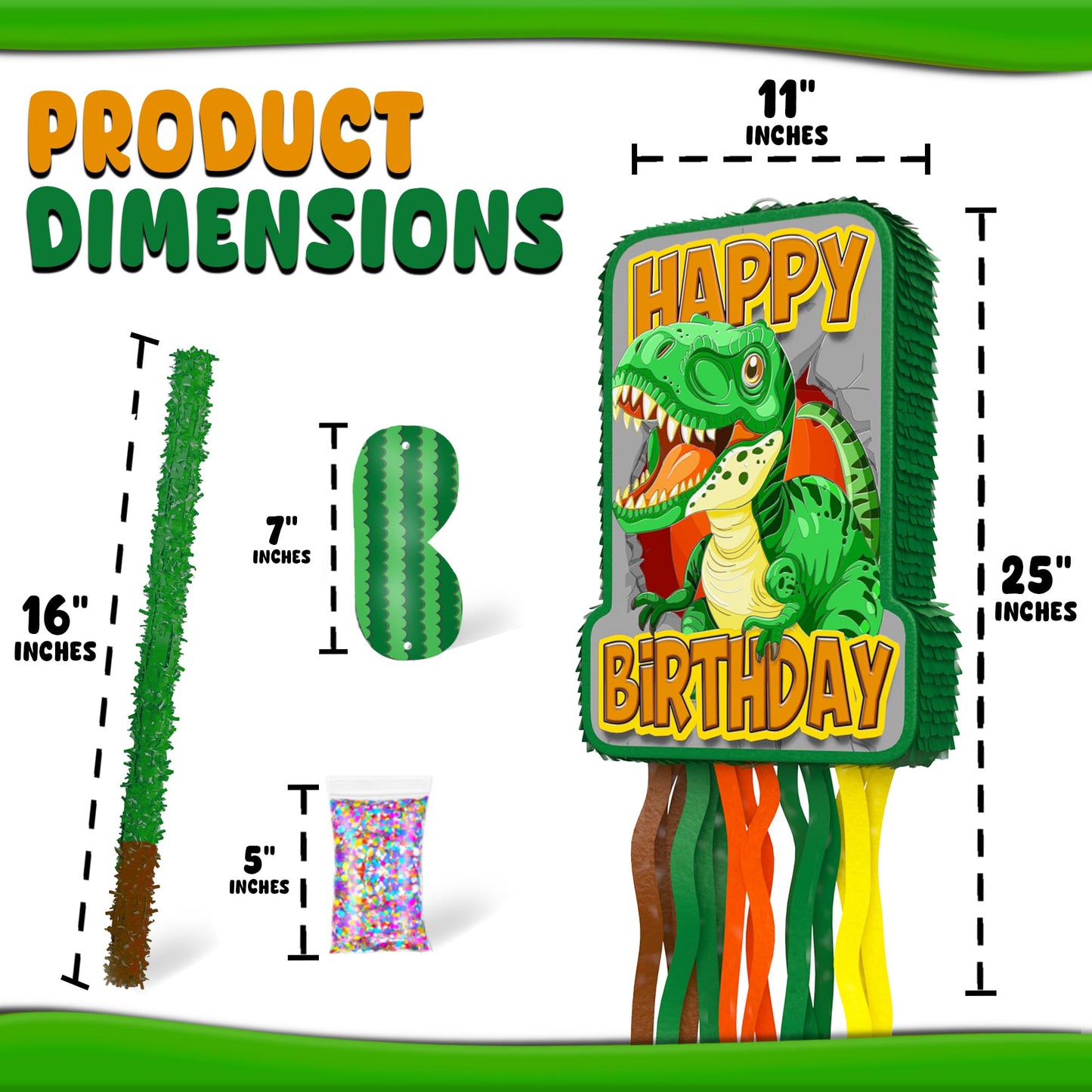 Jergrim Dinosaur Birthday Pinata – 4-Piece T-Rex Party Set for Dino Celebrations
