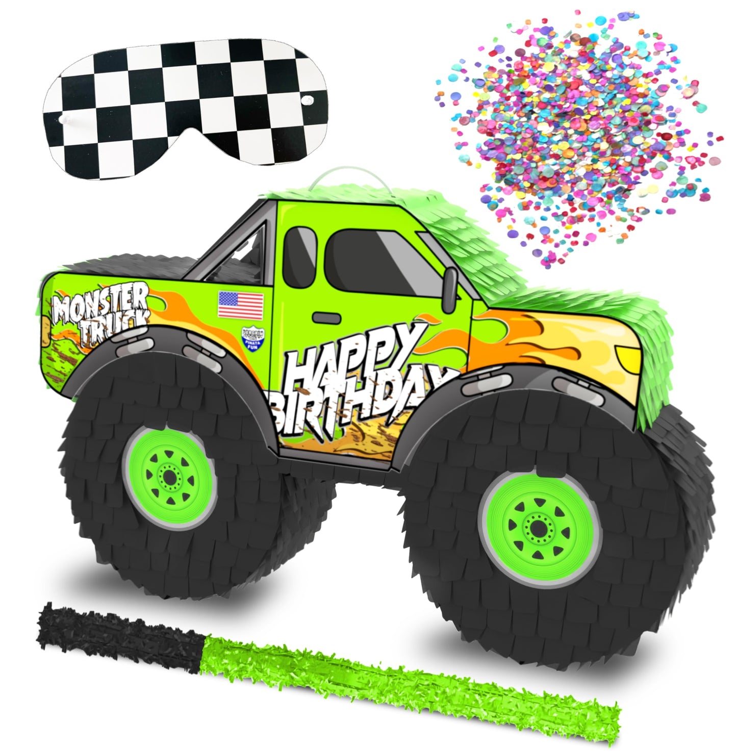 Jergrim Monster Truck Pinata – 4-Piece Set for Kids Parties, 16x10x3 in, Durable Race Car Theme