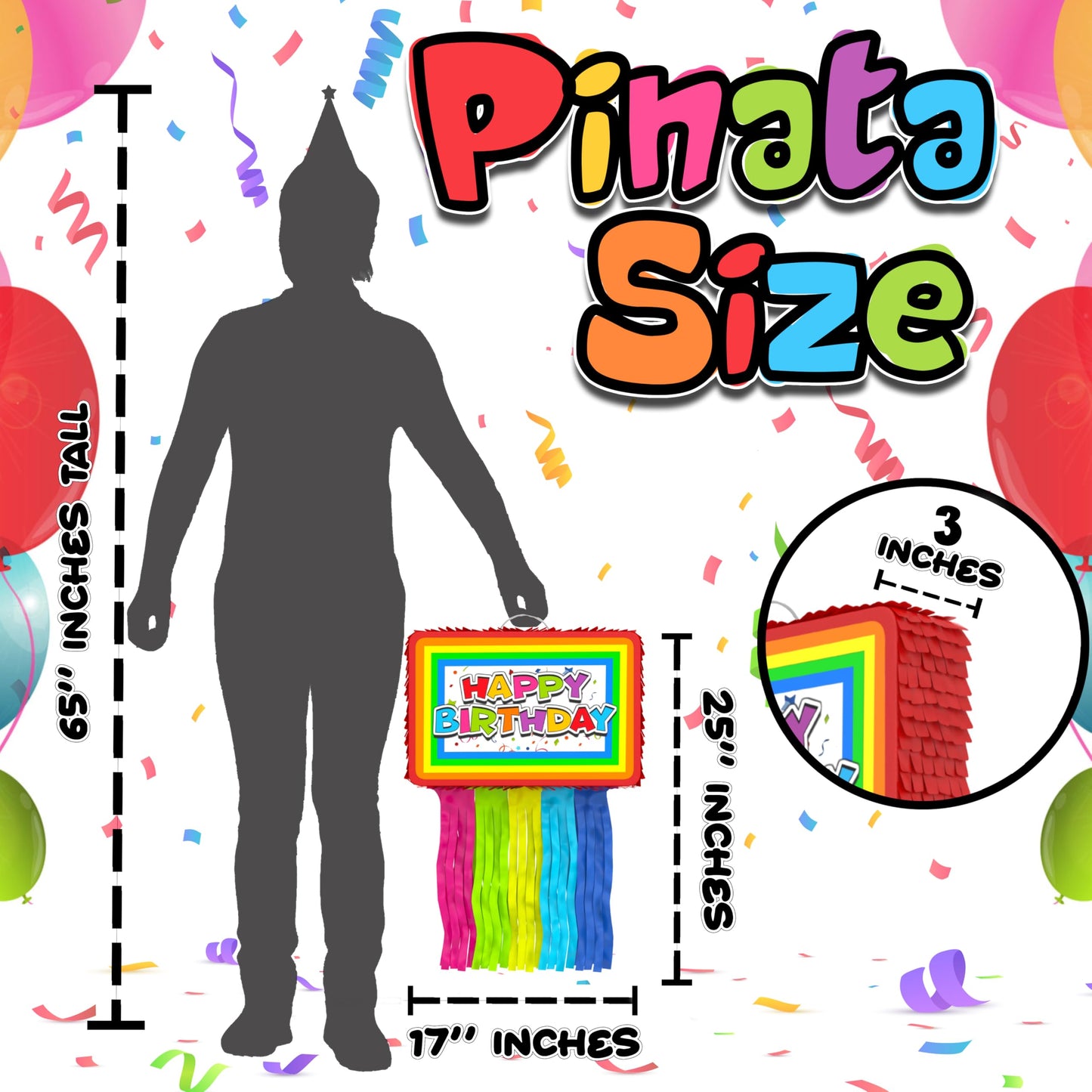 Jergrim Birthday Piñata 4-Piece Set – Colorful 16x10x3 in Party Decorations