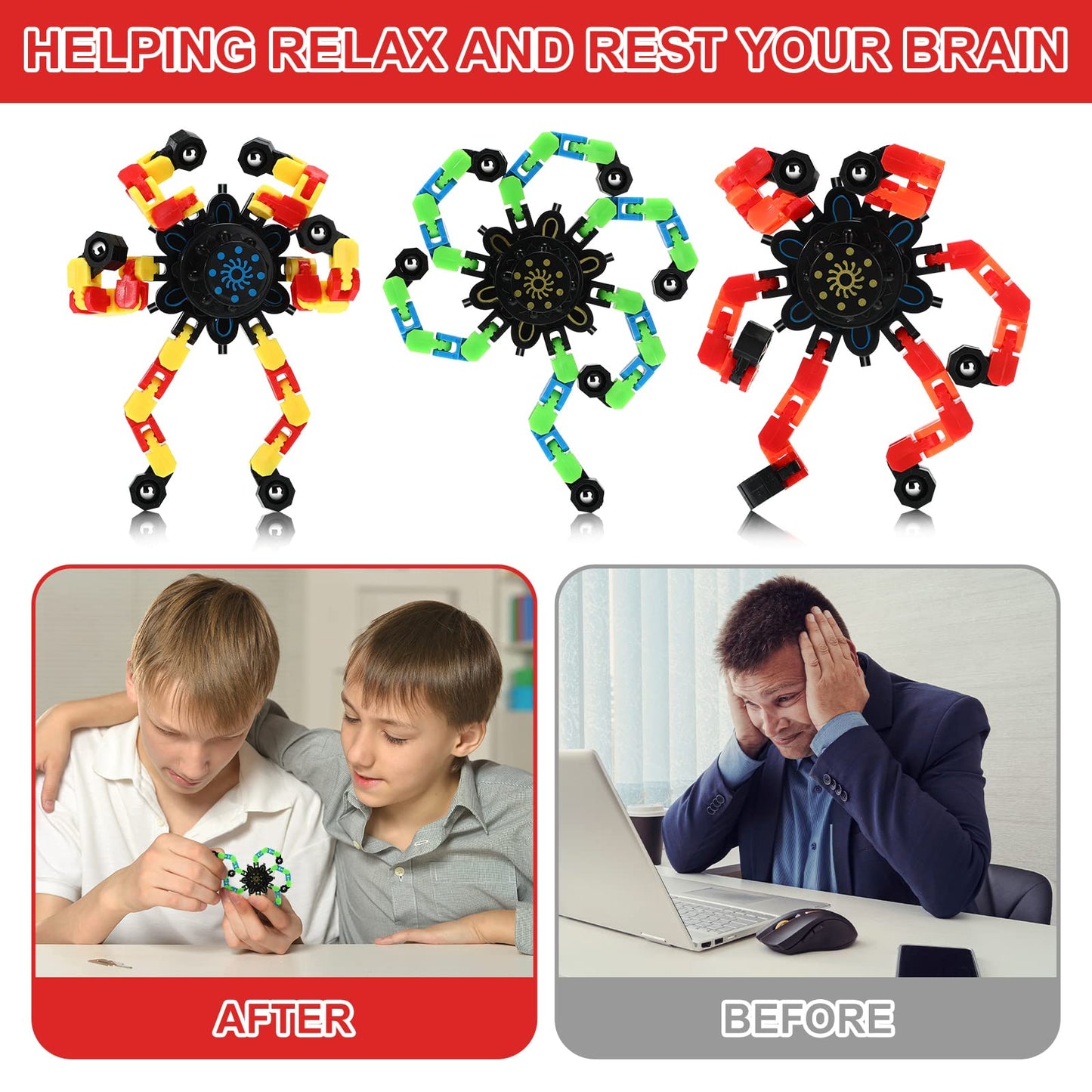 Jerify 40-Pack Funny Sensory Fidget Toy Transformable Chain Robot – Stress Relief & Fun
