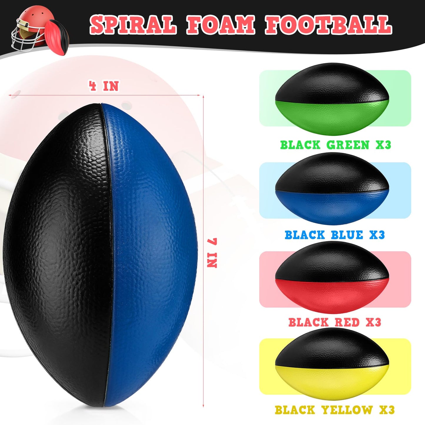 Jerify 12 Pcs Mini Foam Footballs – 7 Inch Spiral Design for Kids Indoor Outdoor Play