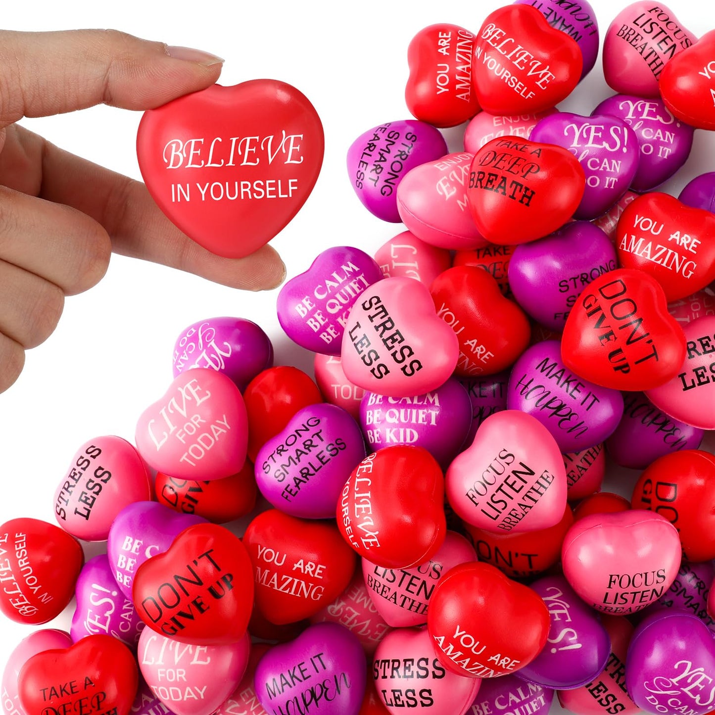 Jerify 100 Pcs Valentines Day Heart Stress Balls – 1.5-Inch Small Heart Shaped Fidget Balls for Parties & Gifts