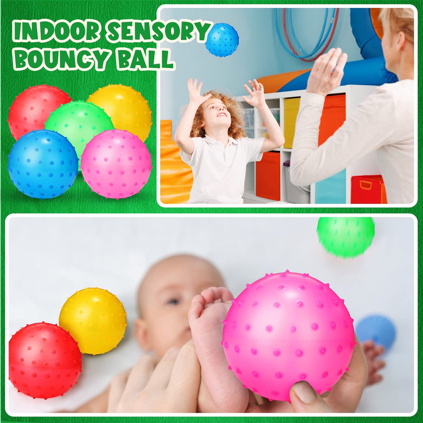 Jerify 24 Pieces Knobby Balls – 4.72-Inch Bouncy Spiky Sensory Ball Set for Indoor and Outdoor Play