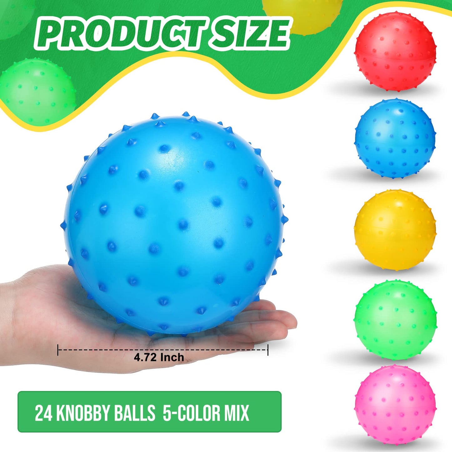 Jerify 24 Pieces Knobby Balls – 4.72-Inch Bouncy Spiky Sensory Ball Set for Indoor and Outdoor Play