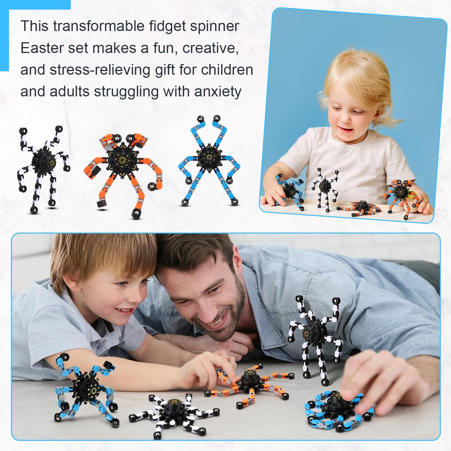 Jerify 40-Pack Transformable Chain Robot Fidget Toys – Sensory Spinners for Focus, Stress Relief, and DIY Fun