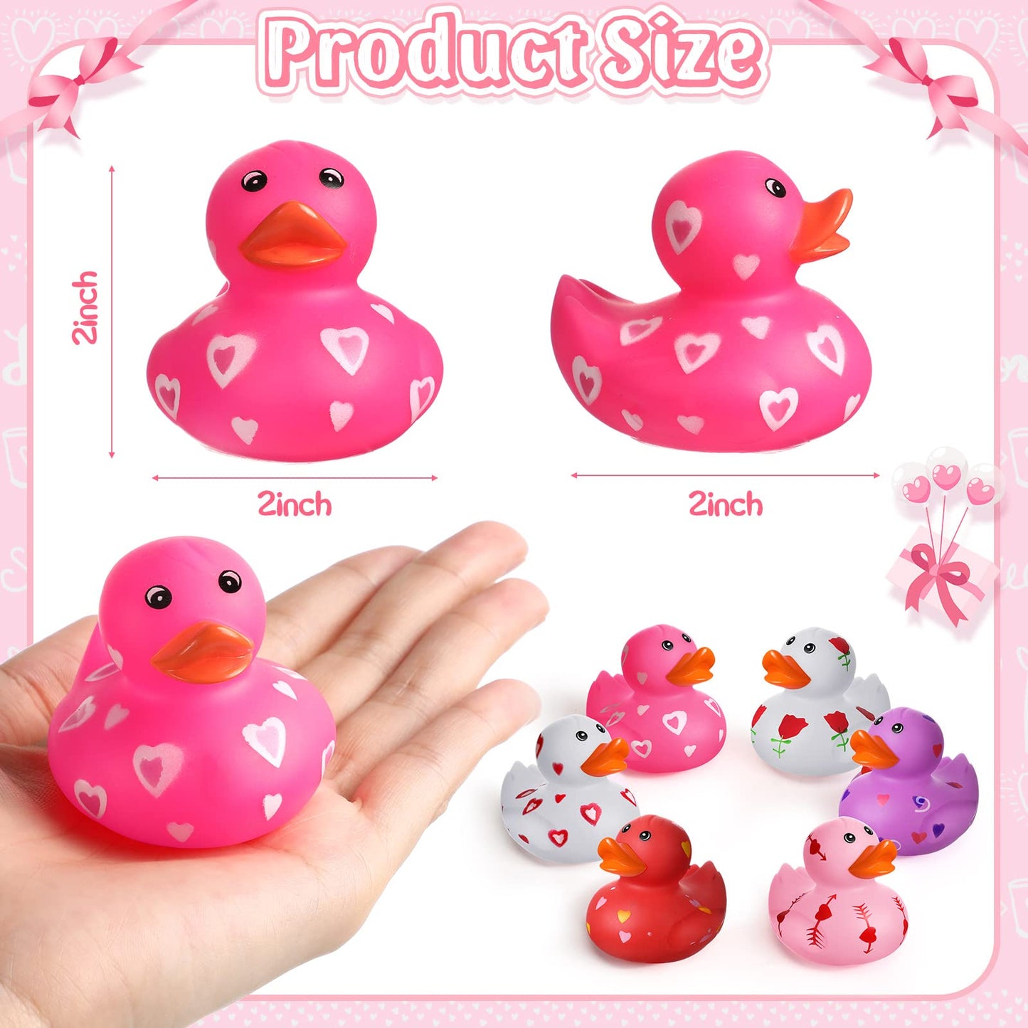 Jerify 72 Pcs Valentines Day Rubber Duckies – 2-Inch Mini Heart Rubber Ducks for Bath, Parties & Gifts