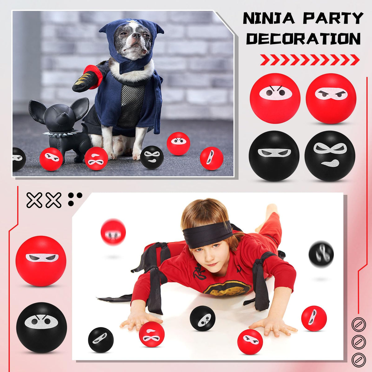 Jerify 40 Pack Ninja Stress Balls – PU Foam Fidget Toys, 4 Expressions, Black & Red