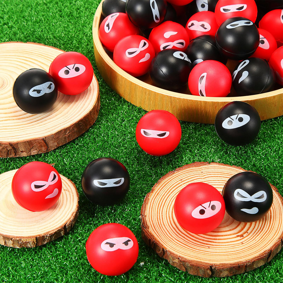 Jerify 40 Pack Ninja Stress Balls – PU Foam Fidget Toys, 4 Expressions, Black & Red