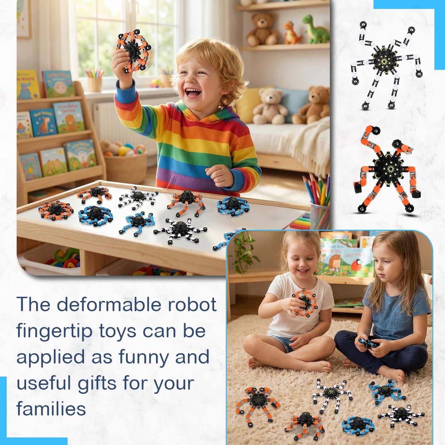 Jerify 40-Pack Transformable Chain Robot Fidget Toys – Sensory Spinners for Focus, Stress Relief, and DIY Fun
