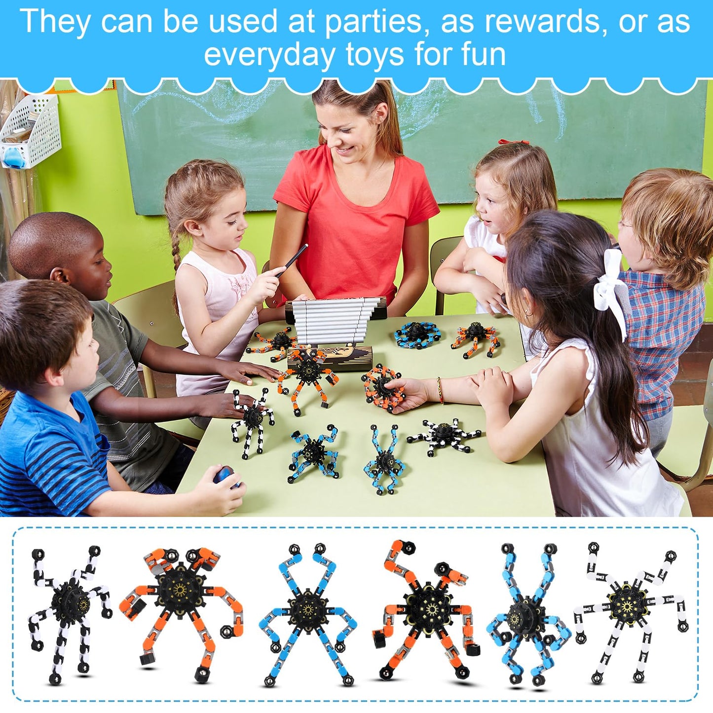 Jerify 40-Pack Transformable Chain Robot Fidget Toys – Sensory Spinners for Focus, Stress Relief, and DIY Fun